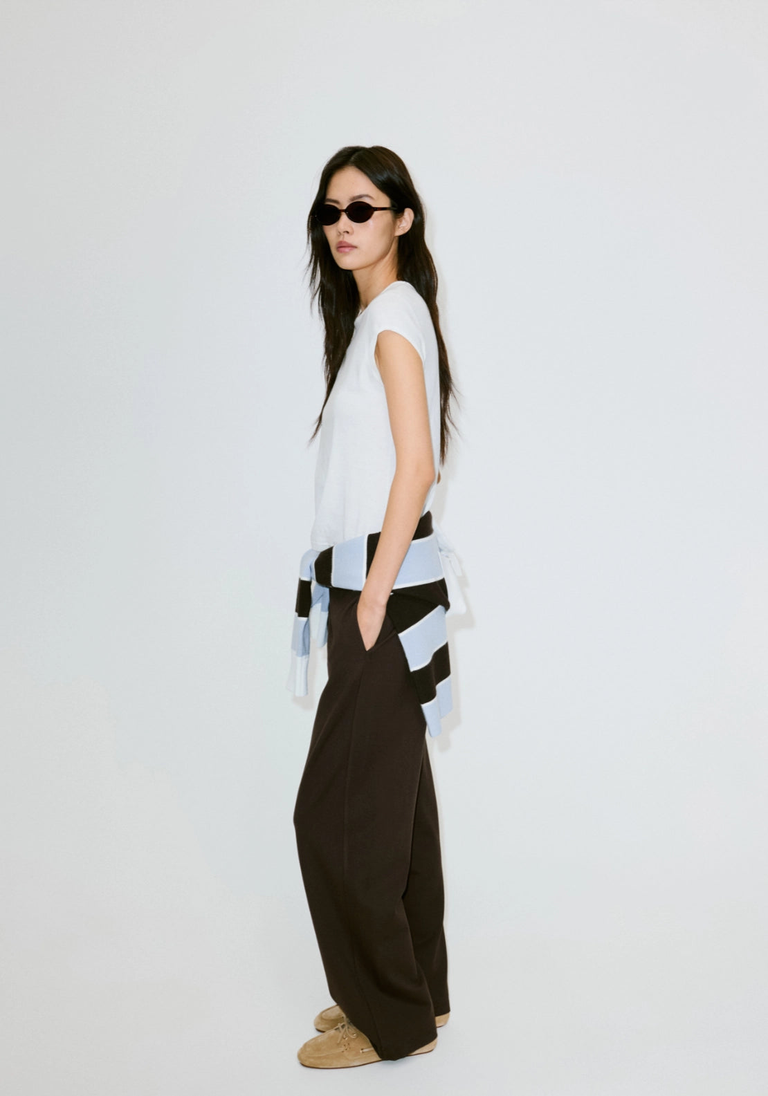 Fine Knit Straight Fit Trousers - Brown