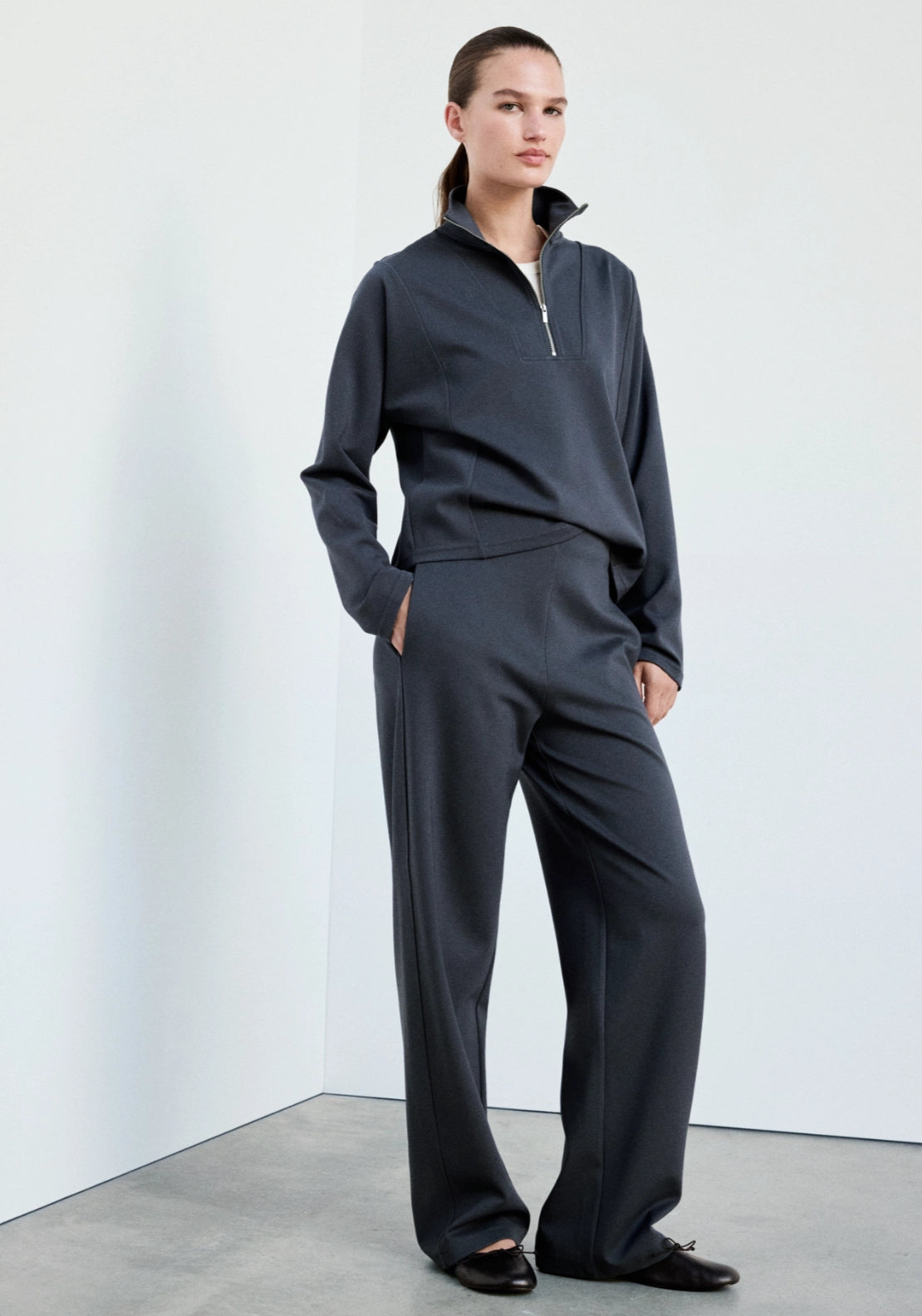 Fine Knit Straight Fit Trousers - Blue
