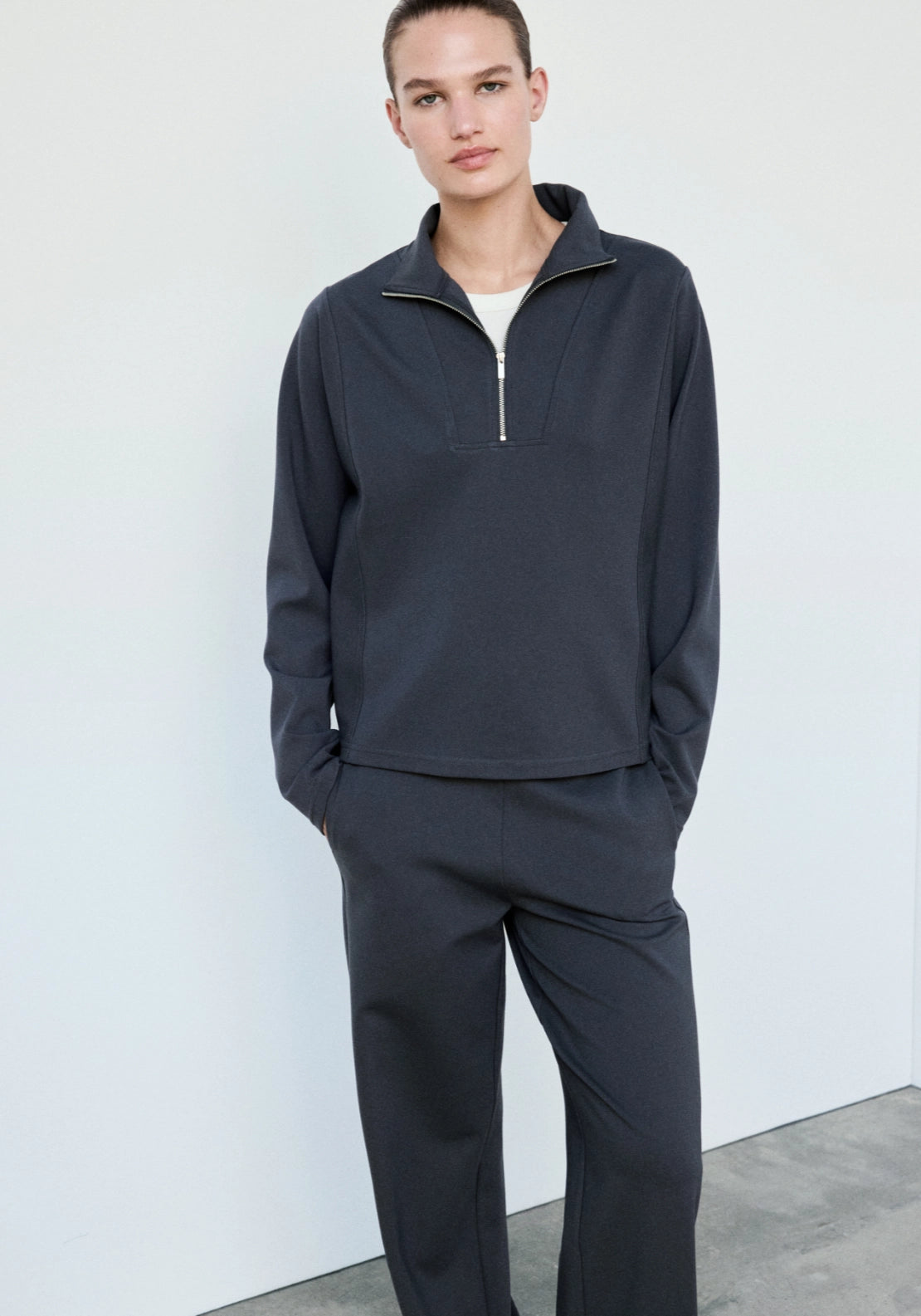 Fine Knit Straight Fit Trousers - Blue