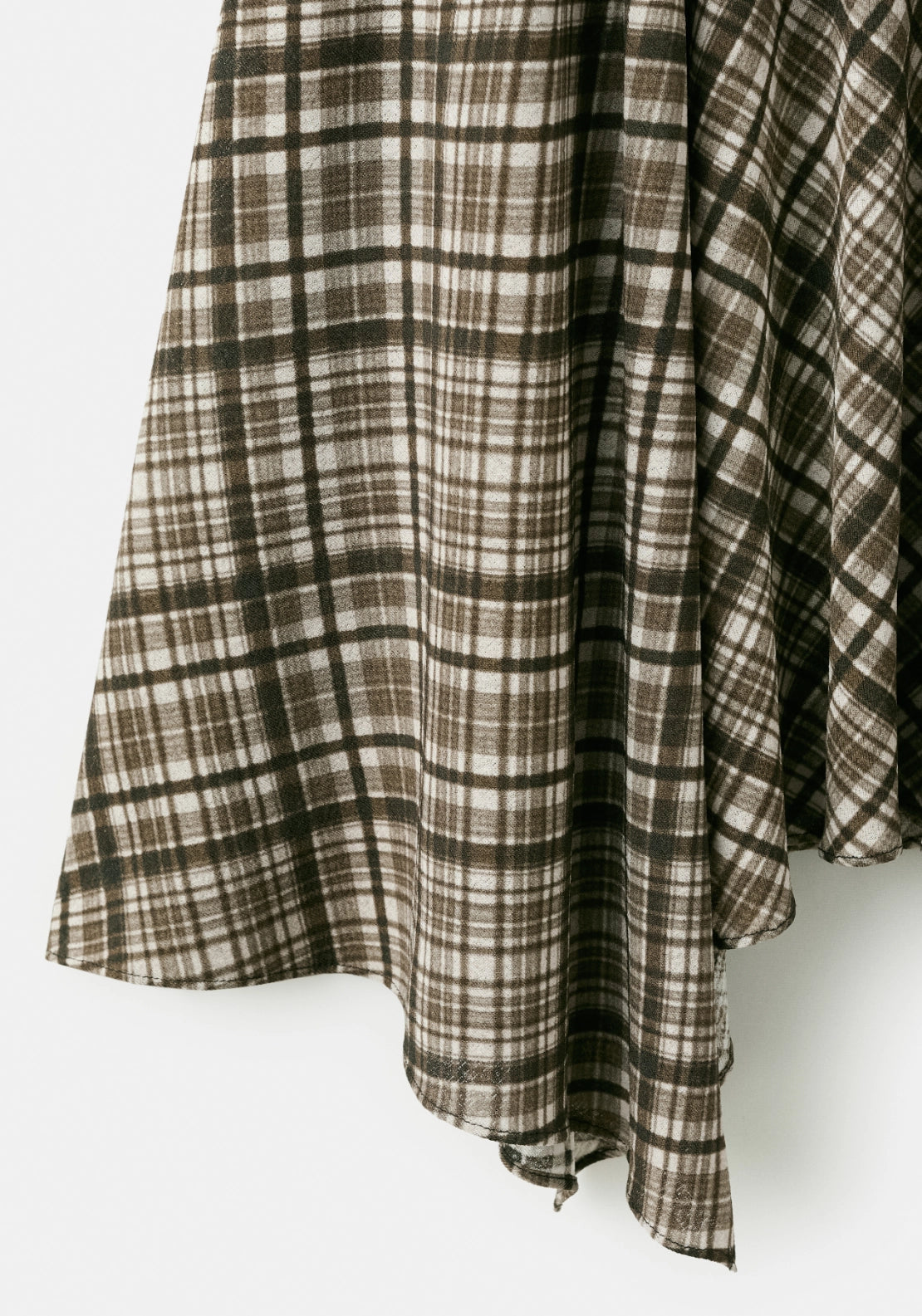 Check Print Asymmetric Skirt - Brown