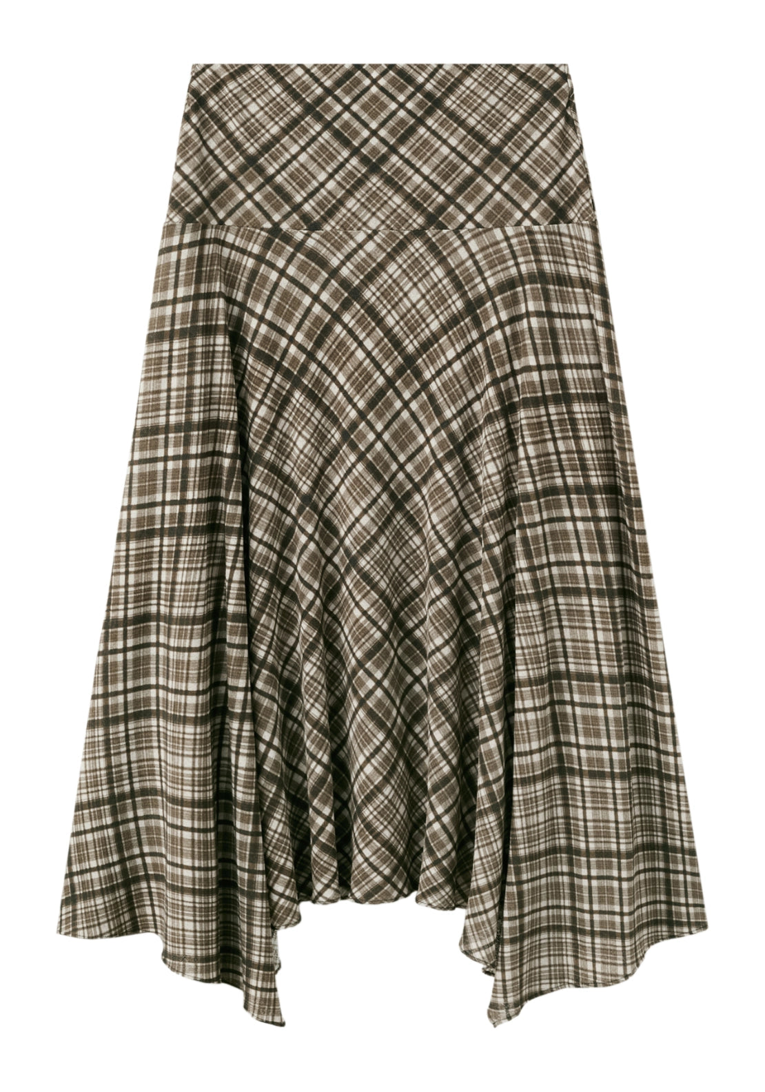 Check Print Asymmetric Skirt - Brown