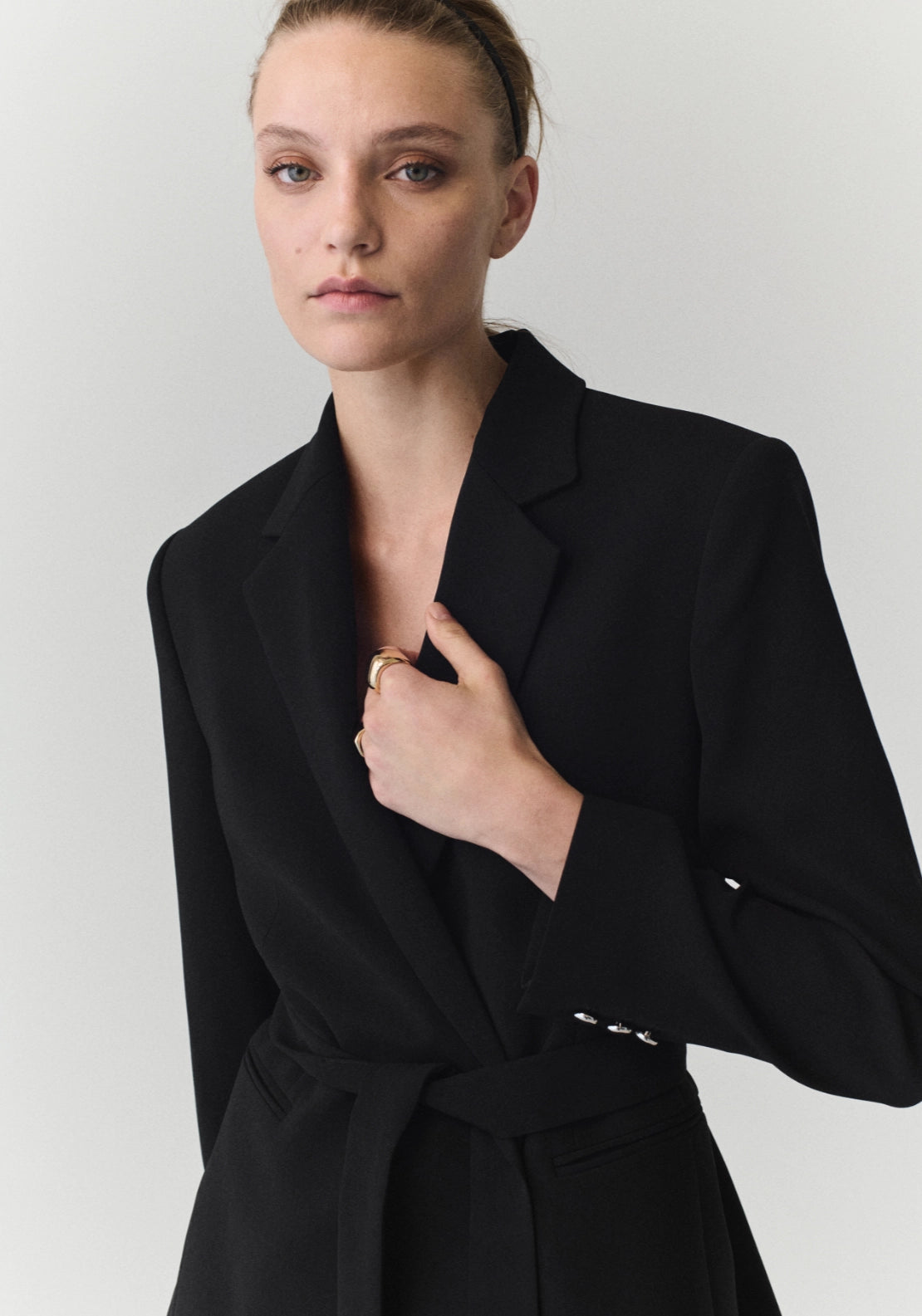 Double Breasted Blazer With Belt - Black
