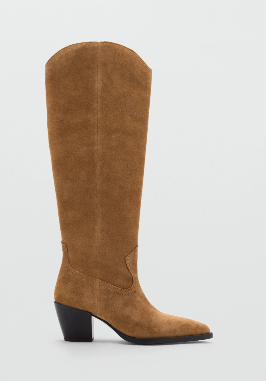 Suede Block Heel Boots - Brown