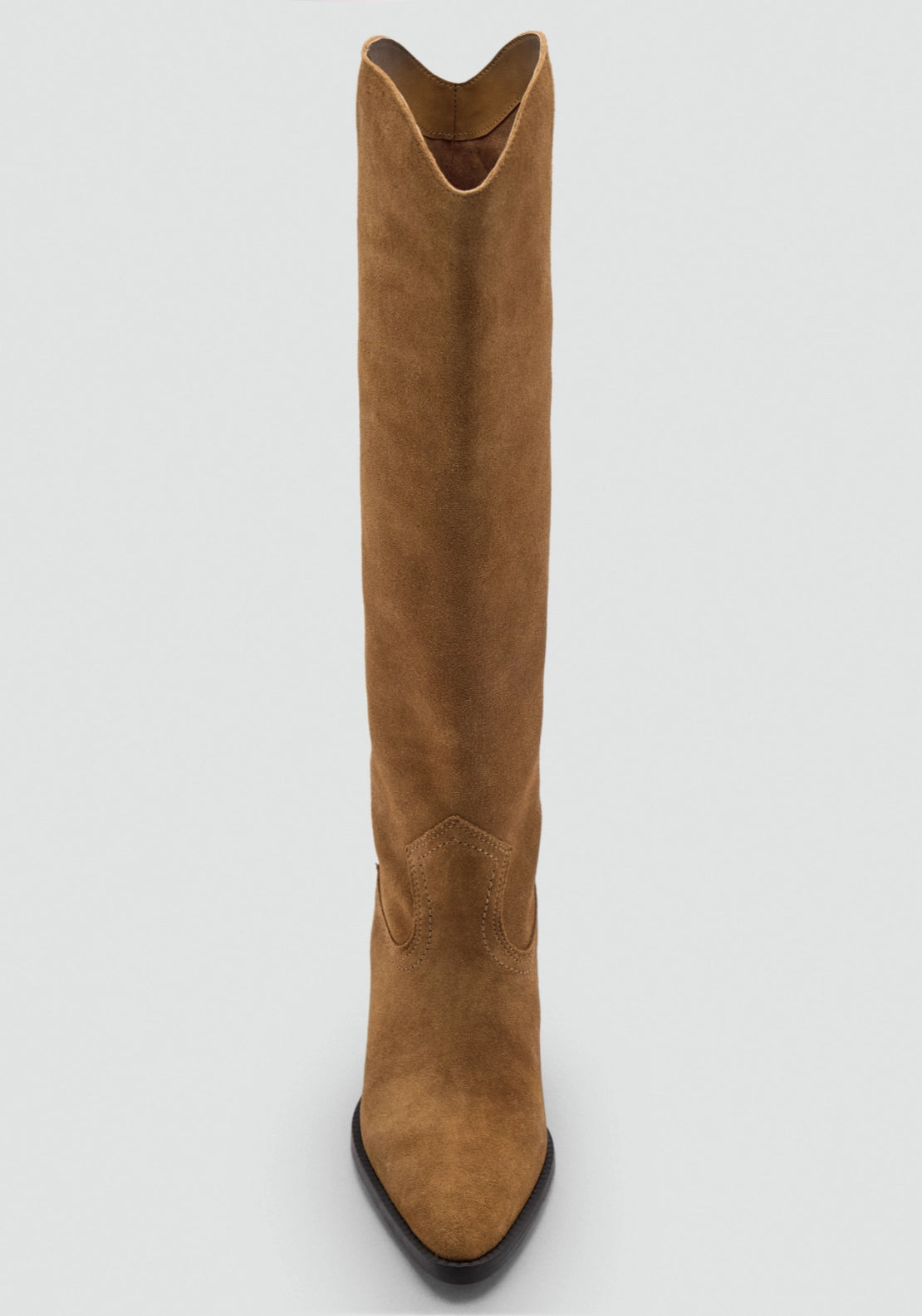 Suede Block Heel Boots - Brown