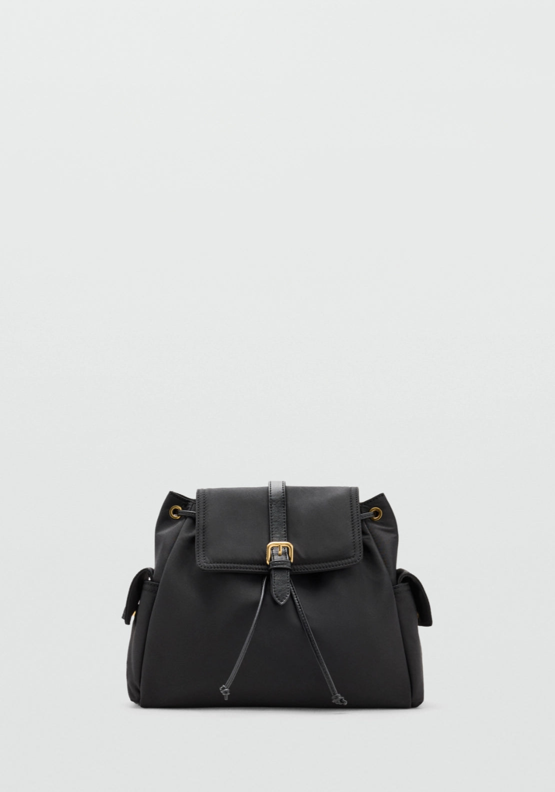 Pocket Backpack With Buckle - Black
