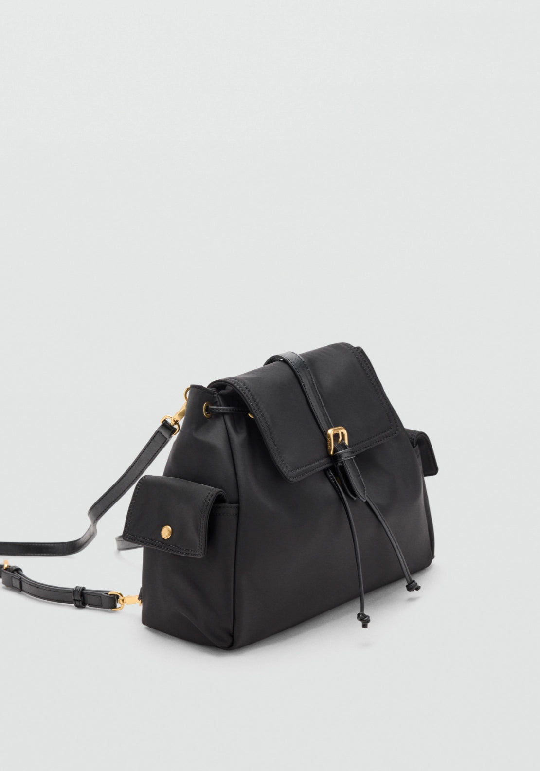 Pocket Backpack With Buckle - Black