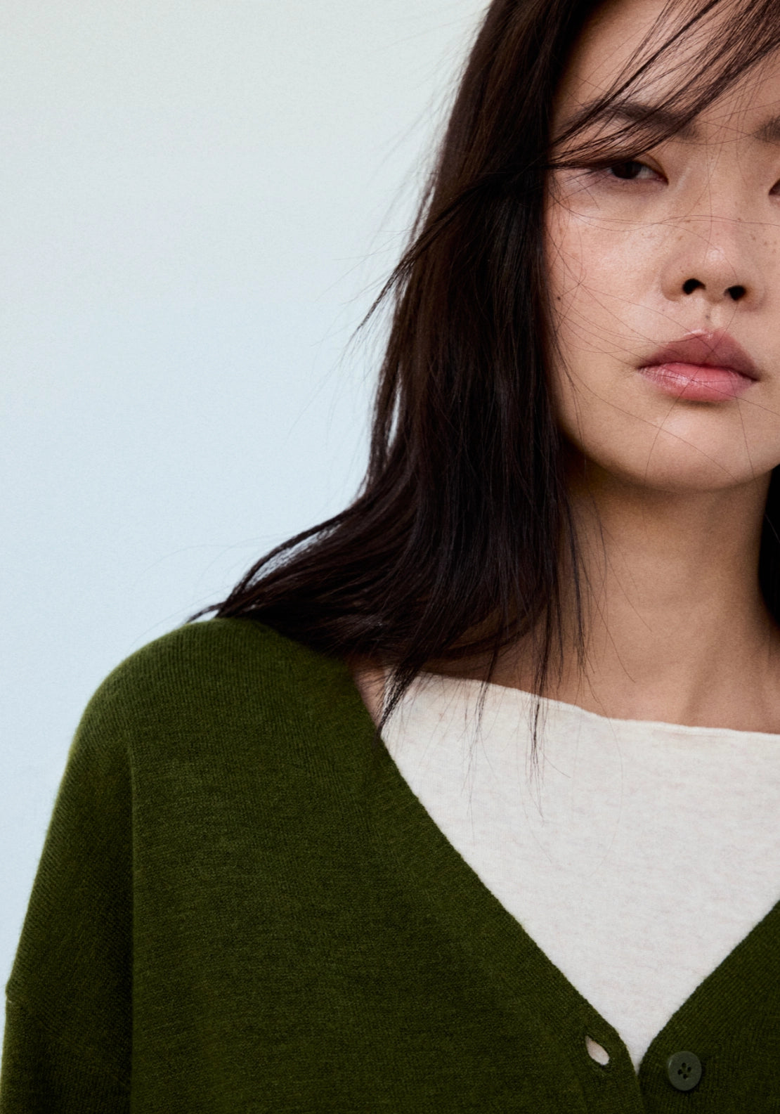 Button Front V-Neck Cardigan - Green
