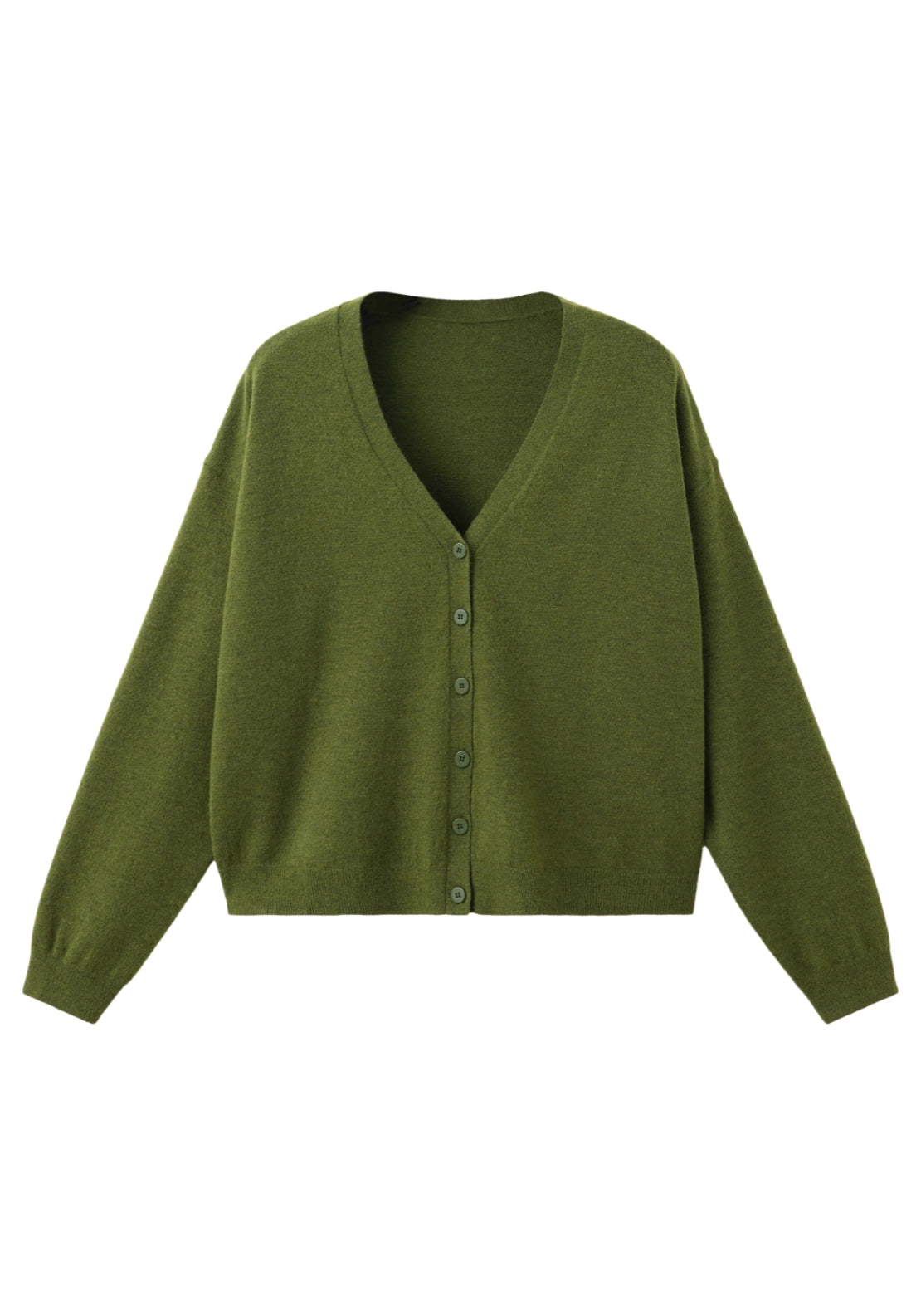 Button Front V-Neck Cardigan - Green