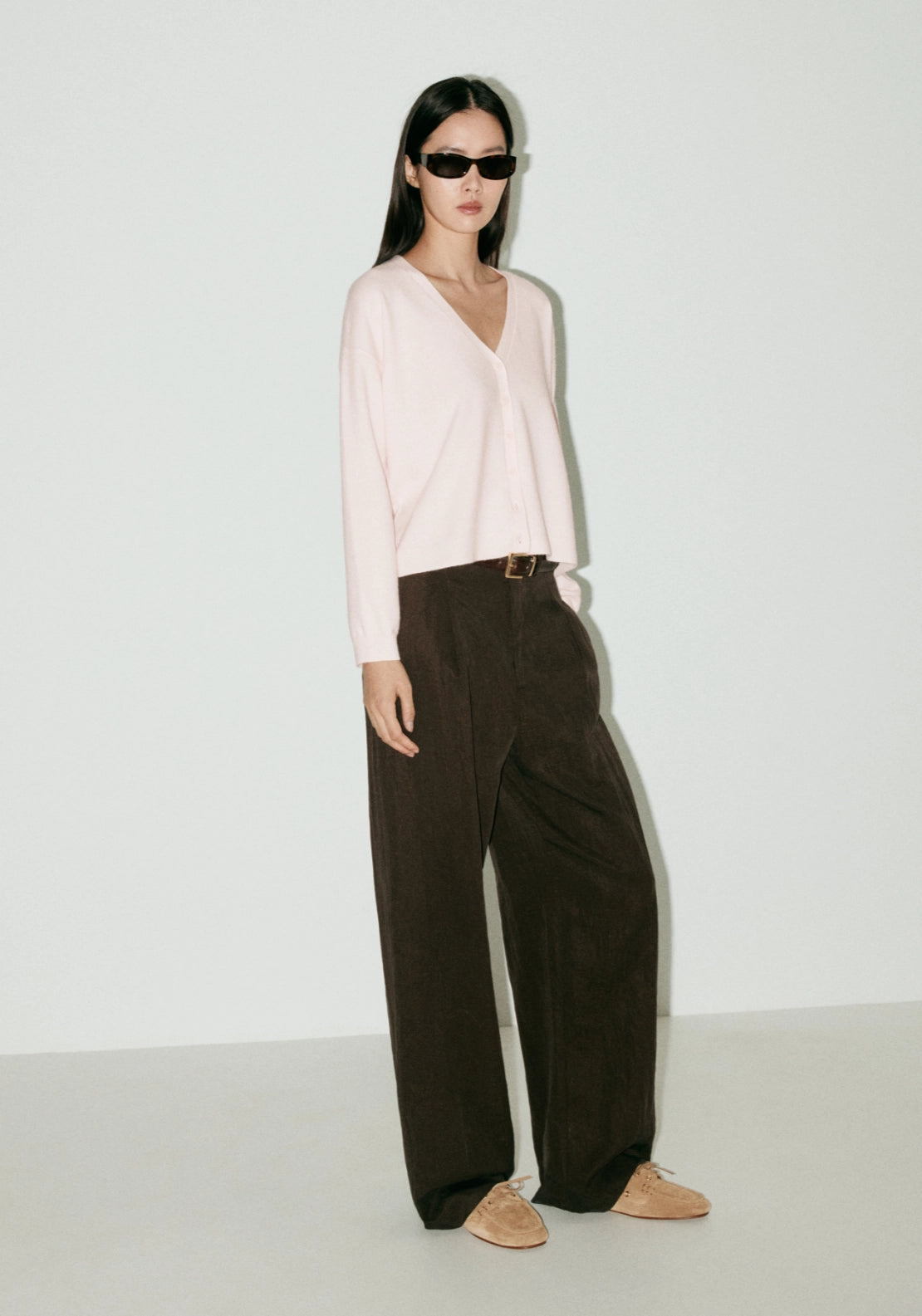 Button Front V-Neck Cardigan - Pink