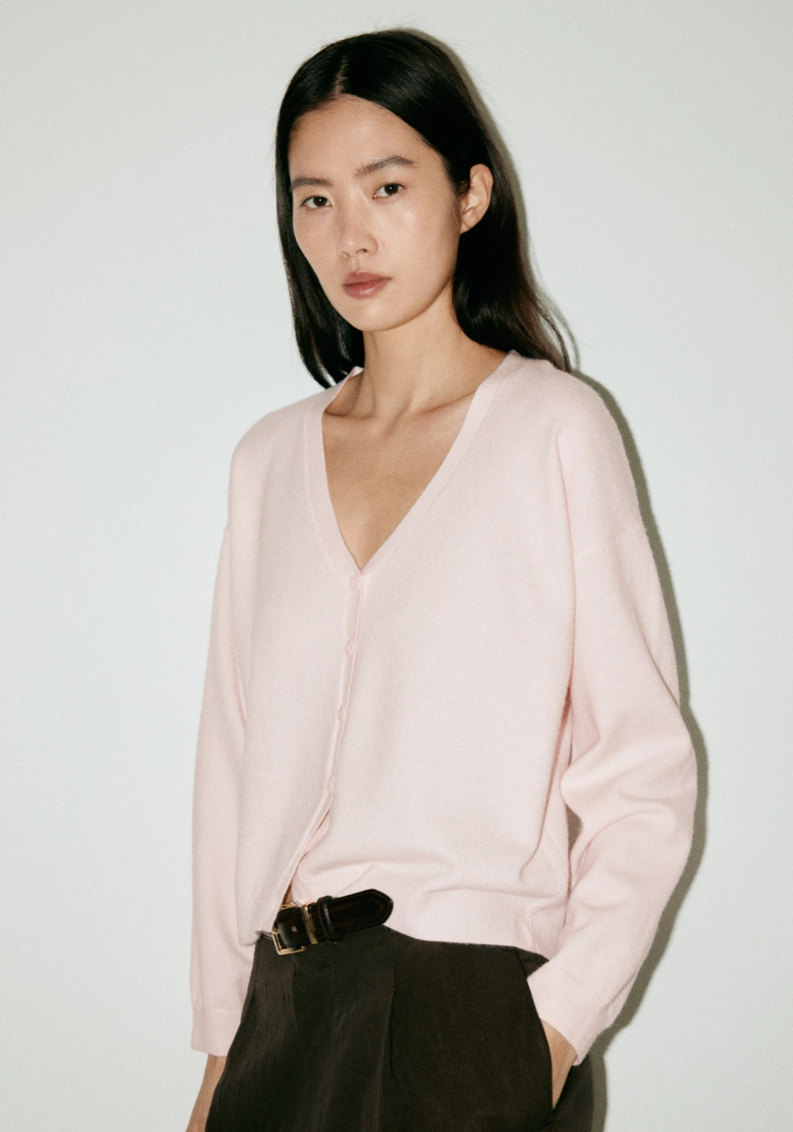 Button Front V-Neck Cardigan - Pink
