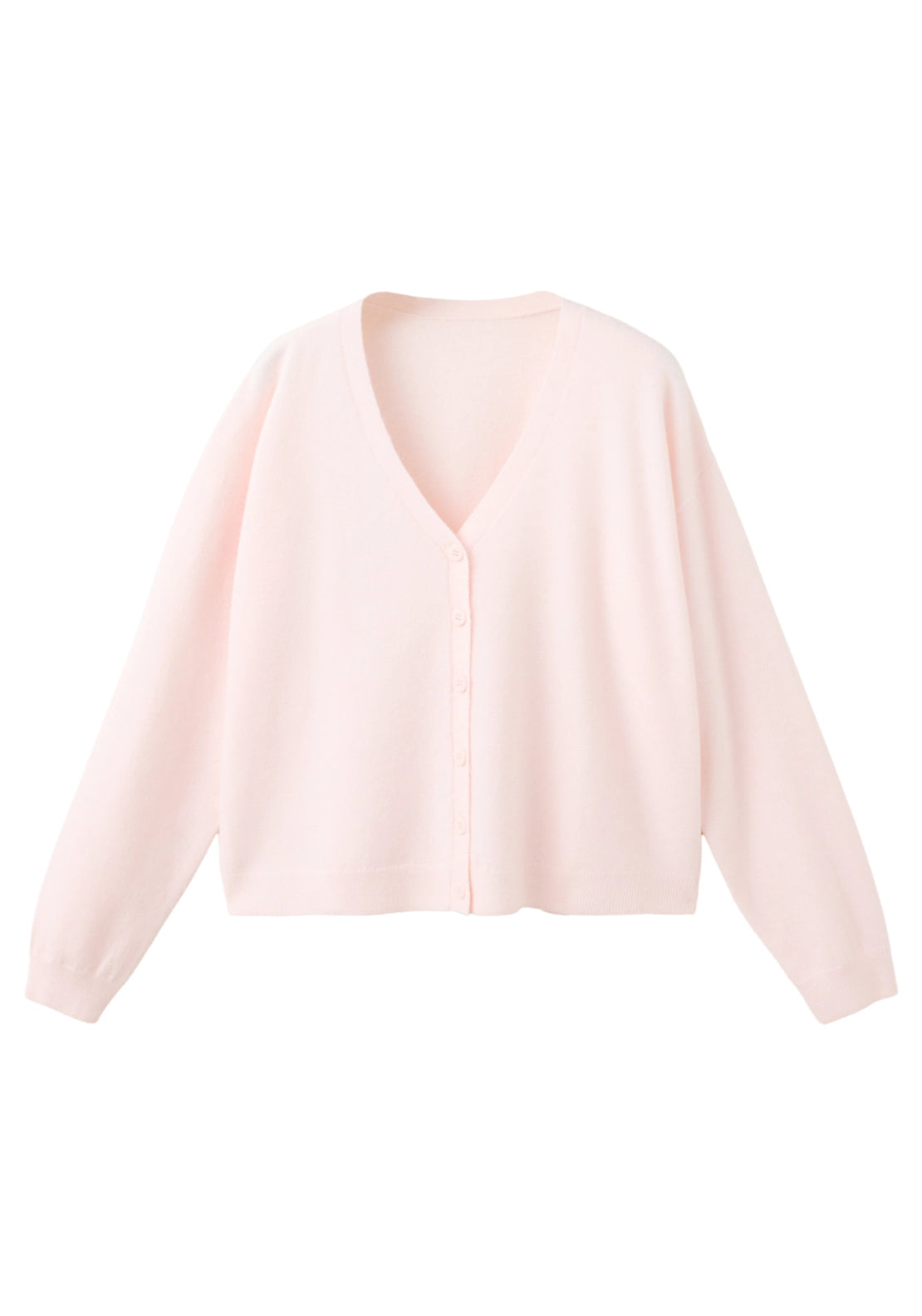 Button Front V-Neck Cardigan - Pink