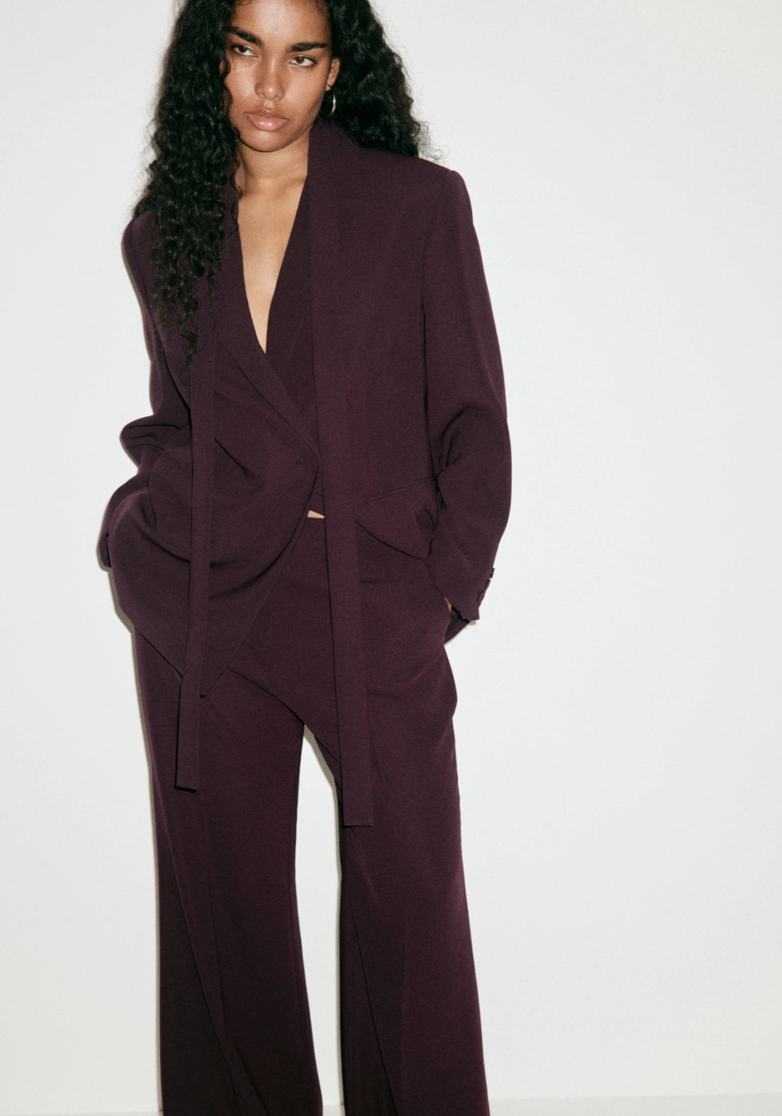 High Waist Suits Trousers - Burgundy