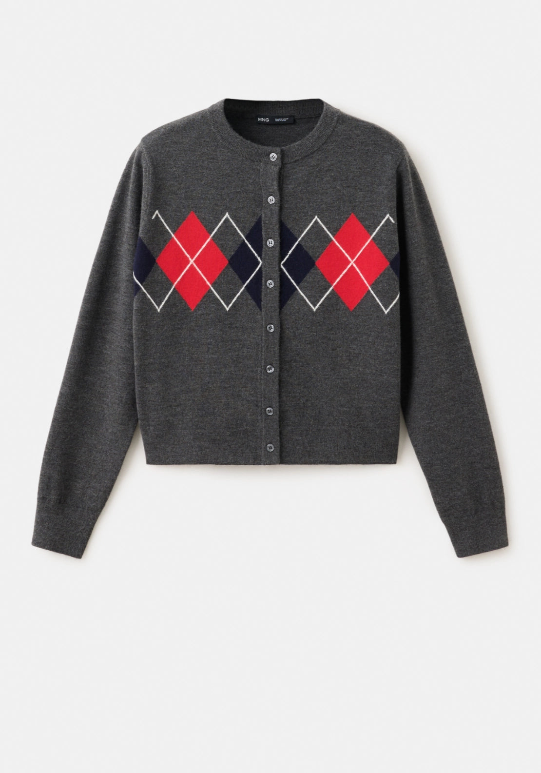 Rhombus Cardigan With Buttons - Grey