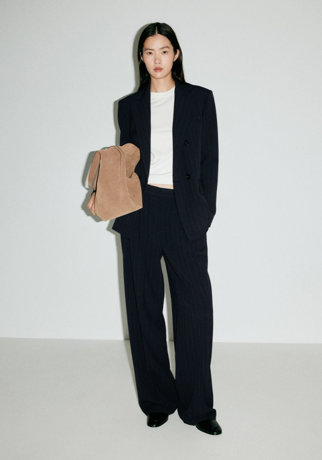 Pinstripe Pleated Trousers - Blue