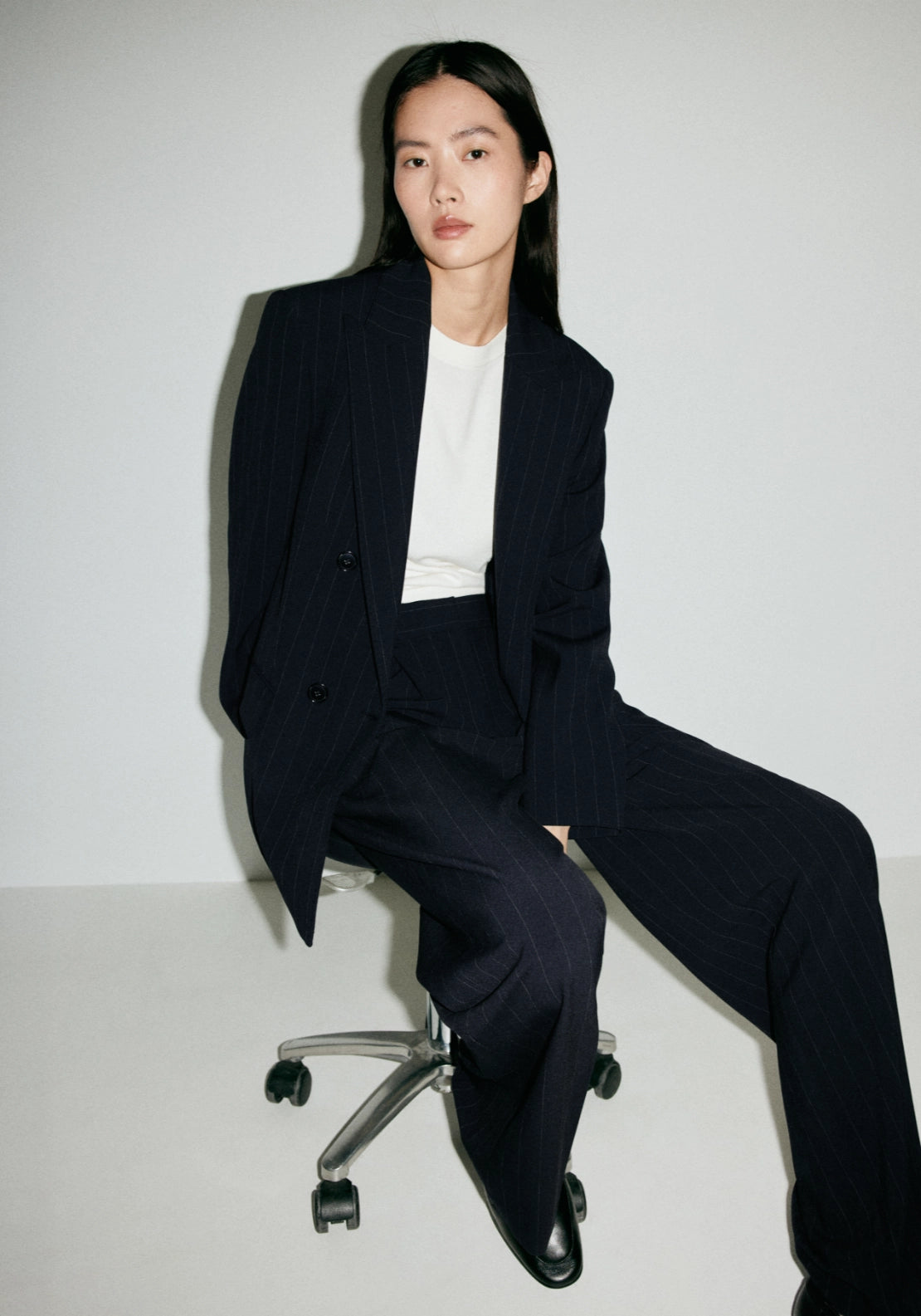 Pinstripe Pleated Trousers - Blue
