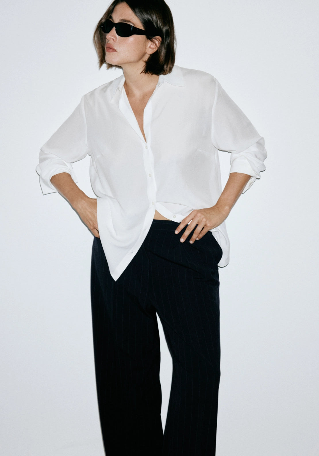 Pinstripe Pleated Trousers - Blue