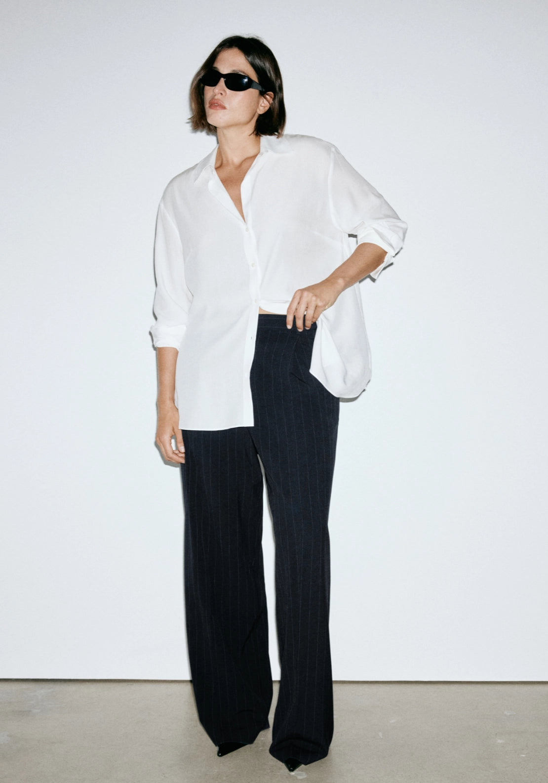 Pinstripe Pleated Trousers - Blue