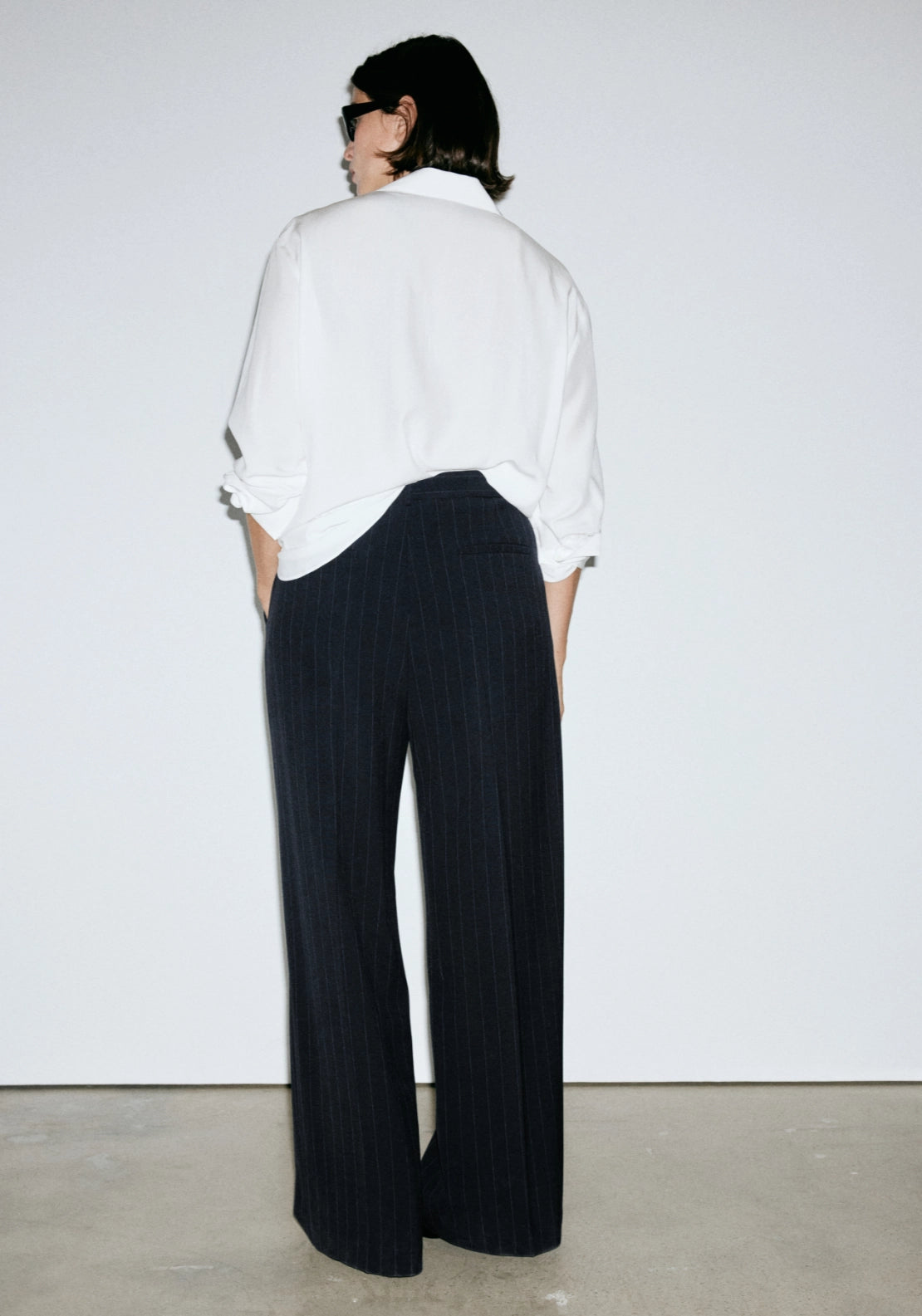 Pinstripe Pleated Trousers - Blue