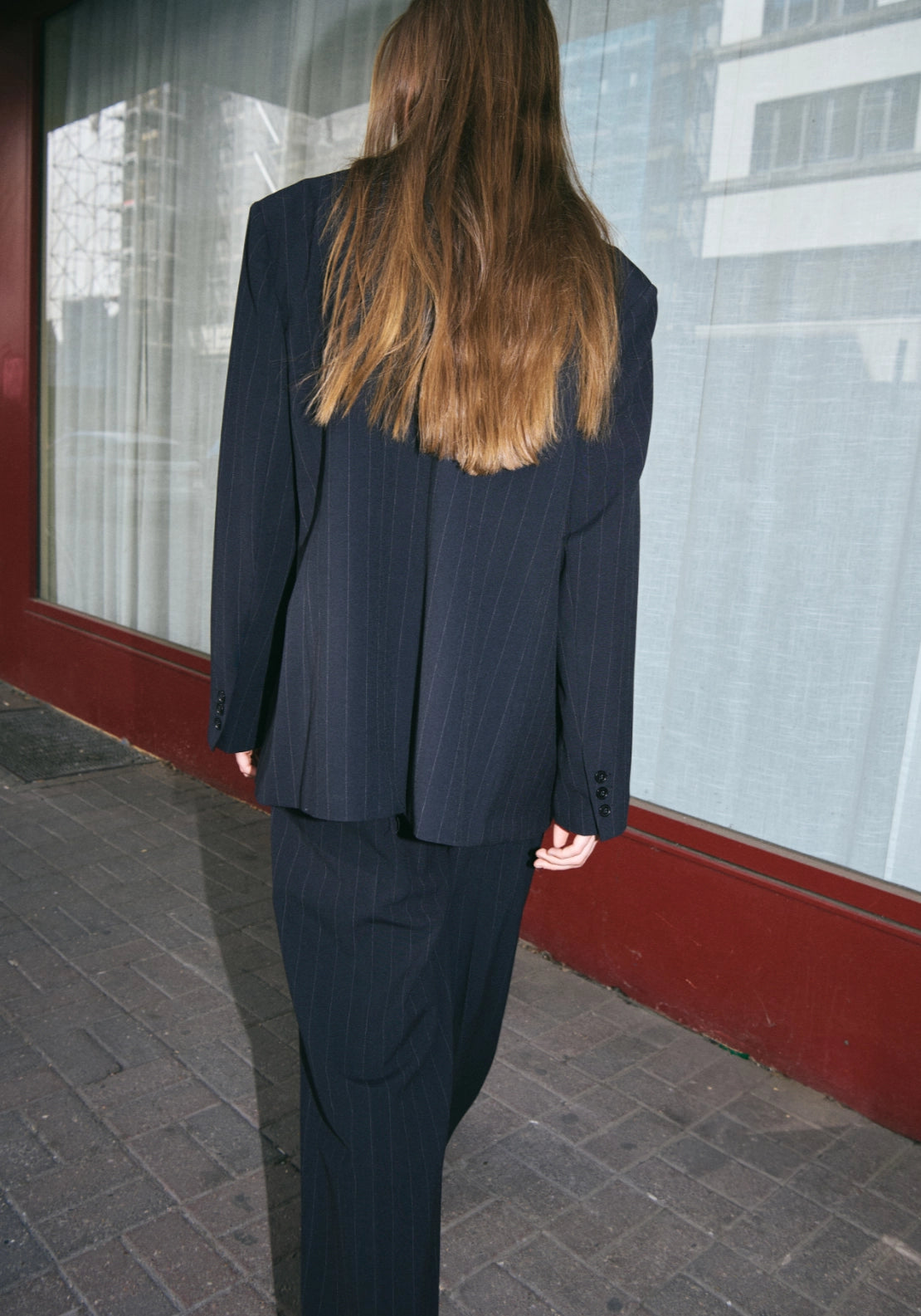 Pinstripe Pleated Trousers - Blue