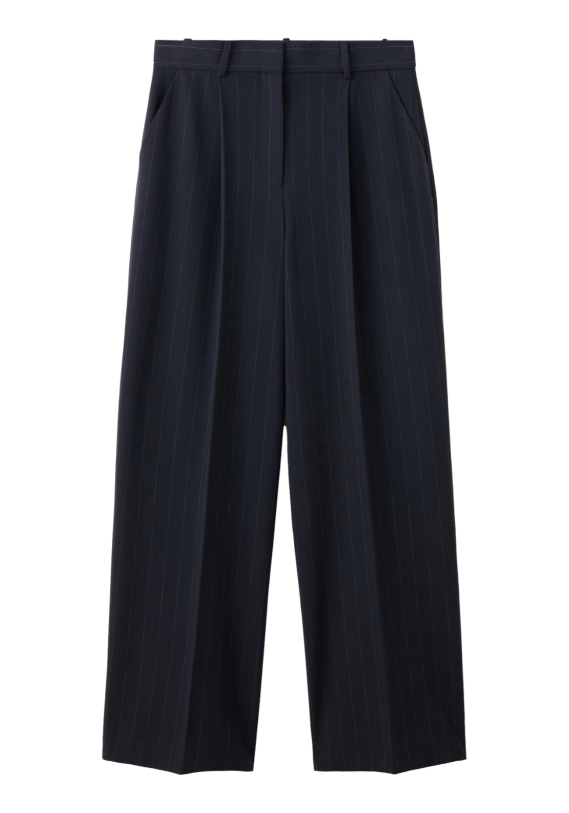 Pinstripe Pleated Trousers - Blue