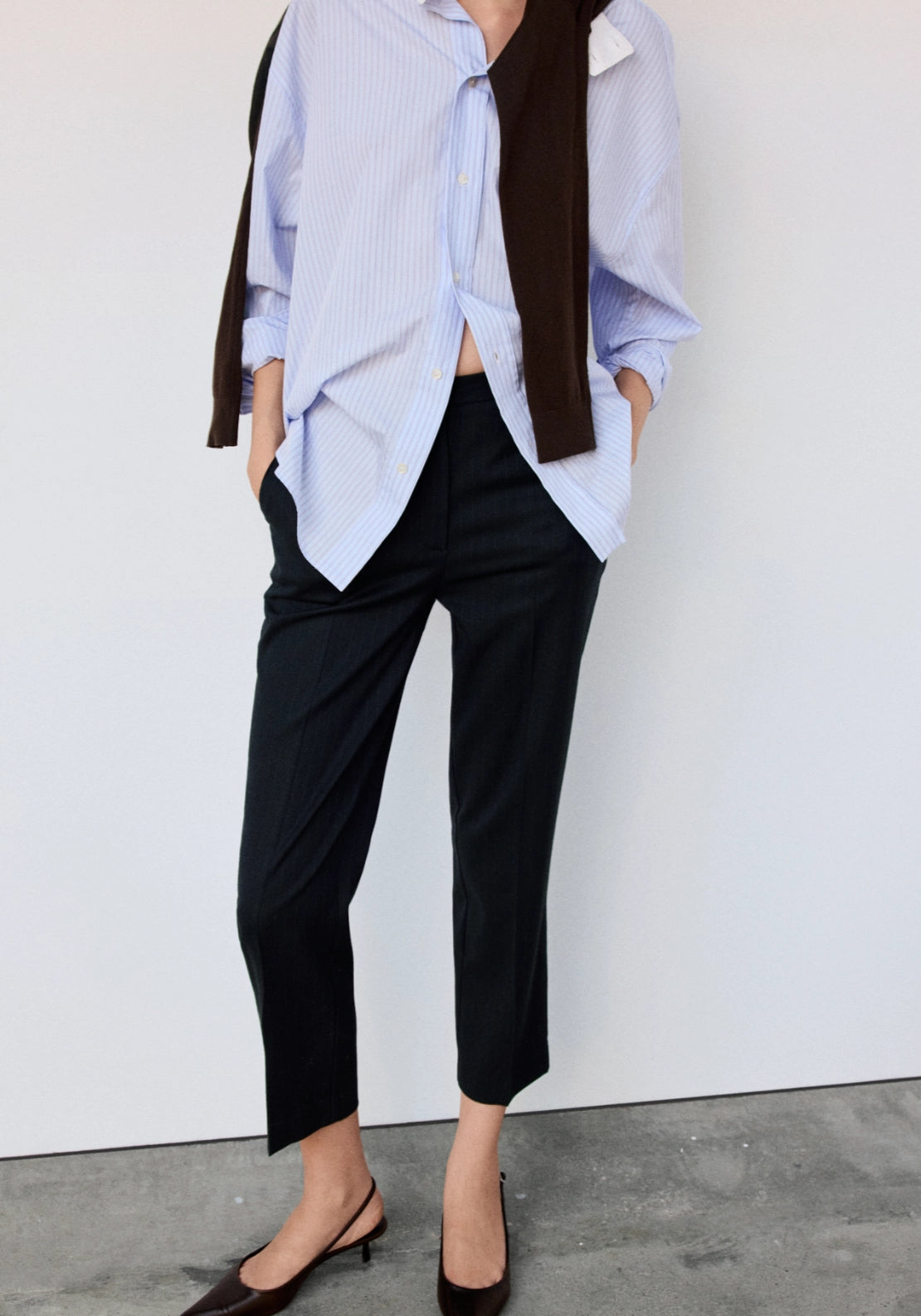 Chalk Stripe Straight Trousers - Blue