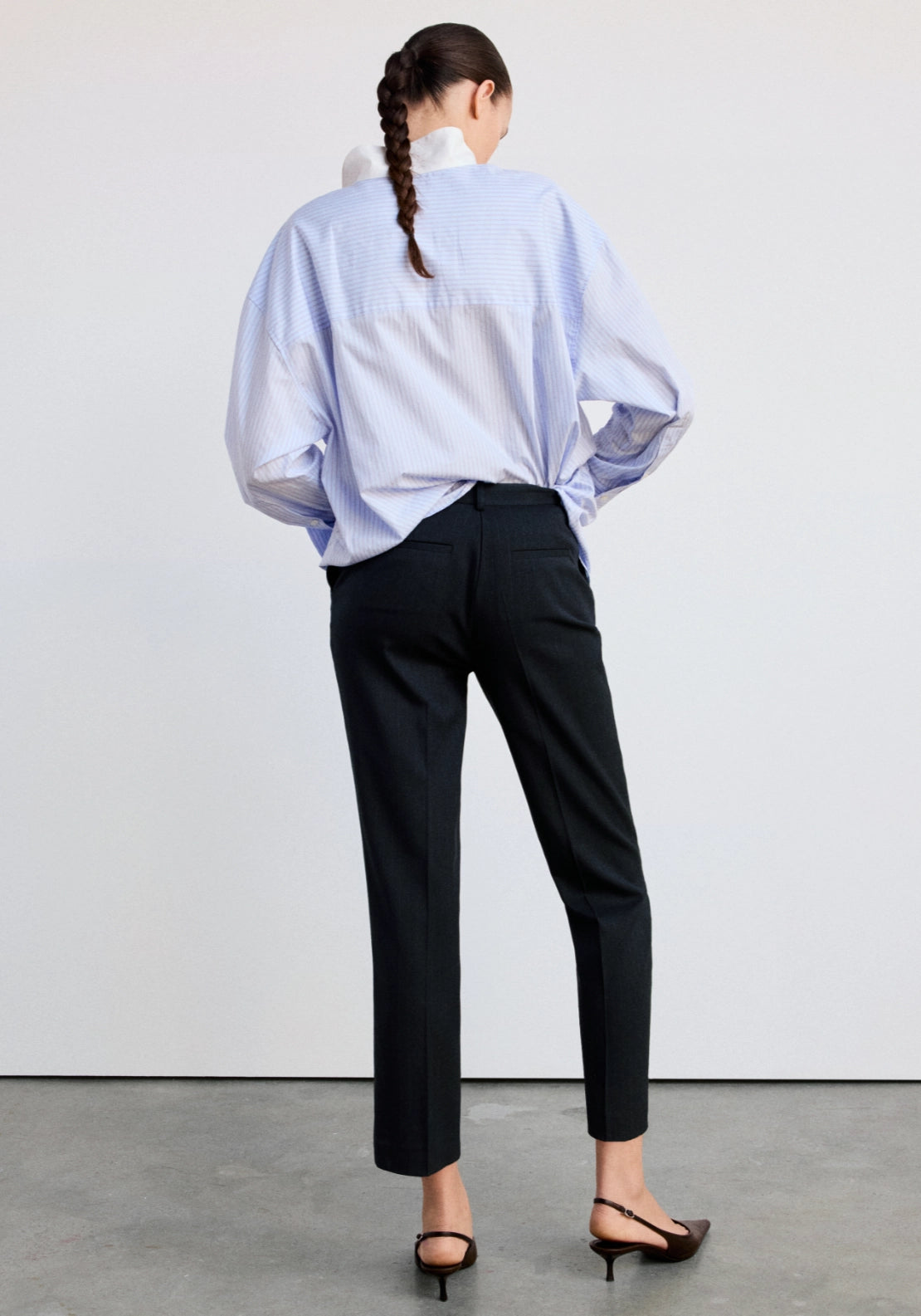 Chalk Stripe Straight Trousers - Blue