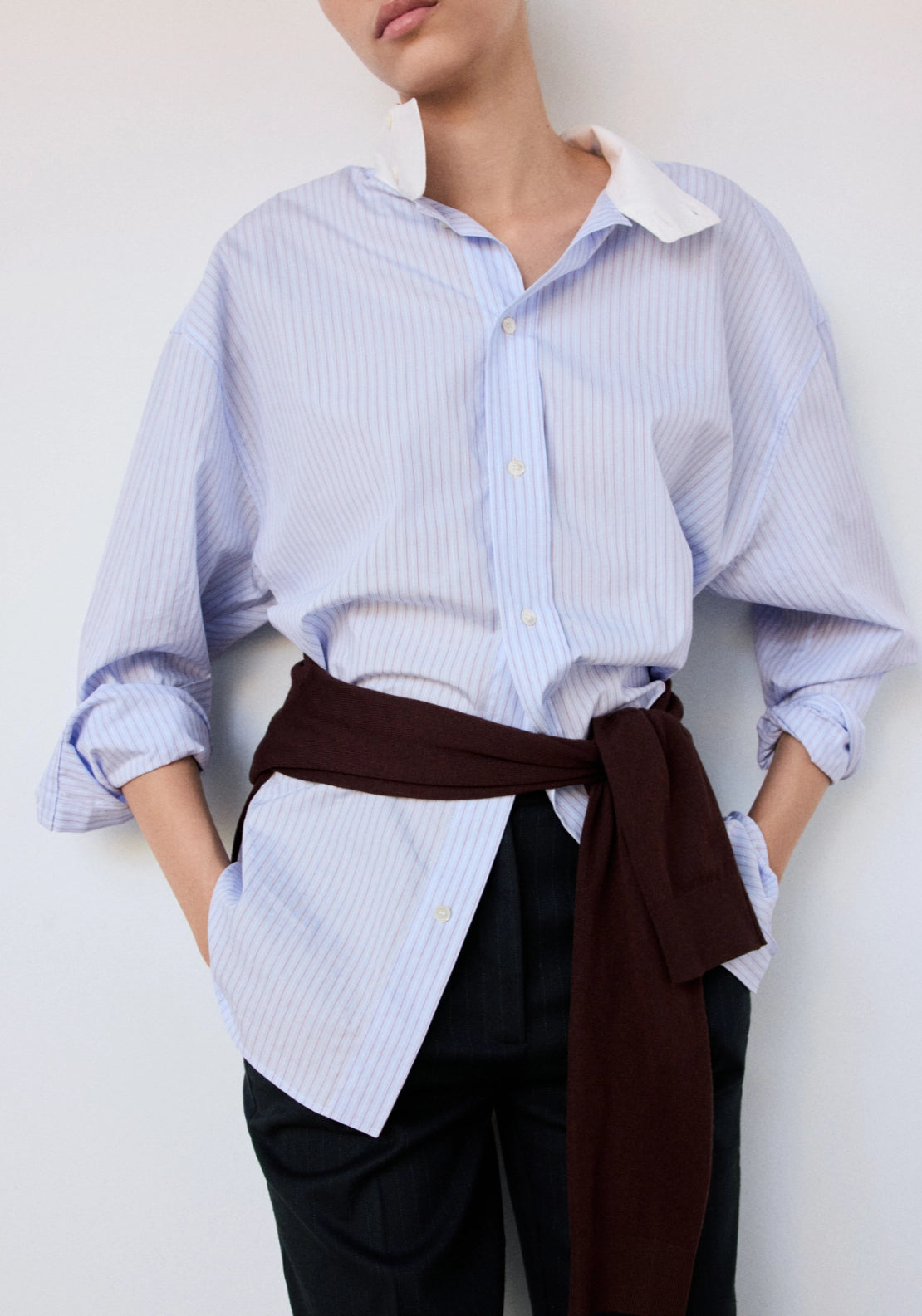 Chalk Stripe Straight Trousers - Blue