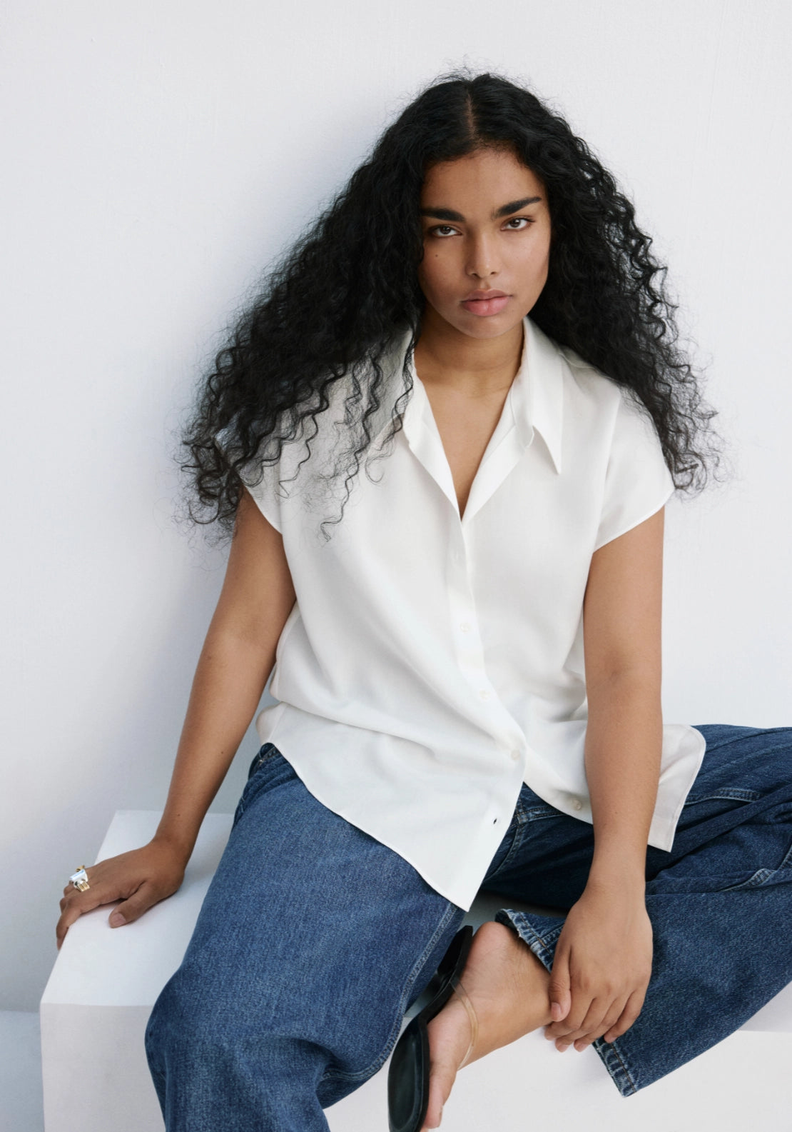 Short Sleeve Lyocell Shirt - Cream