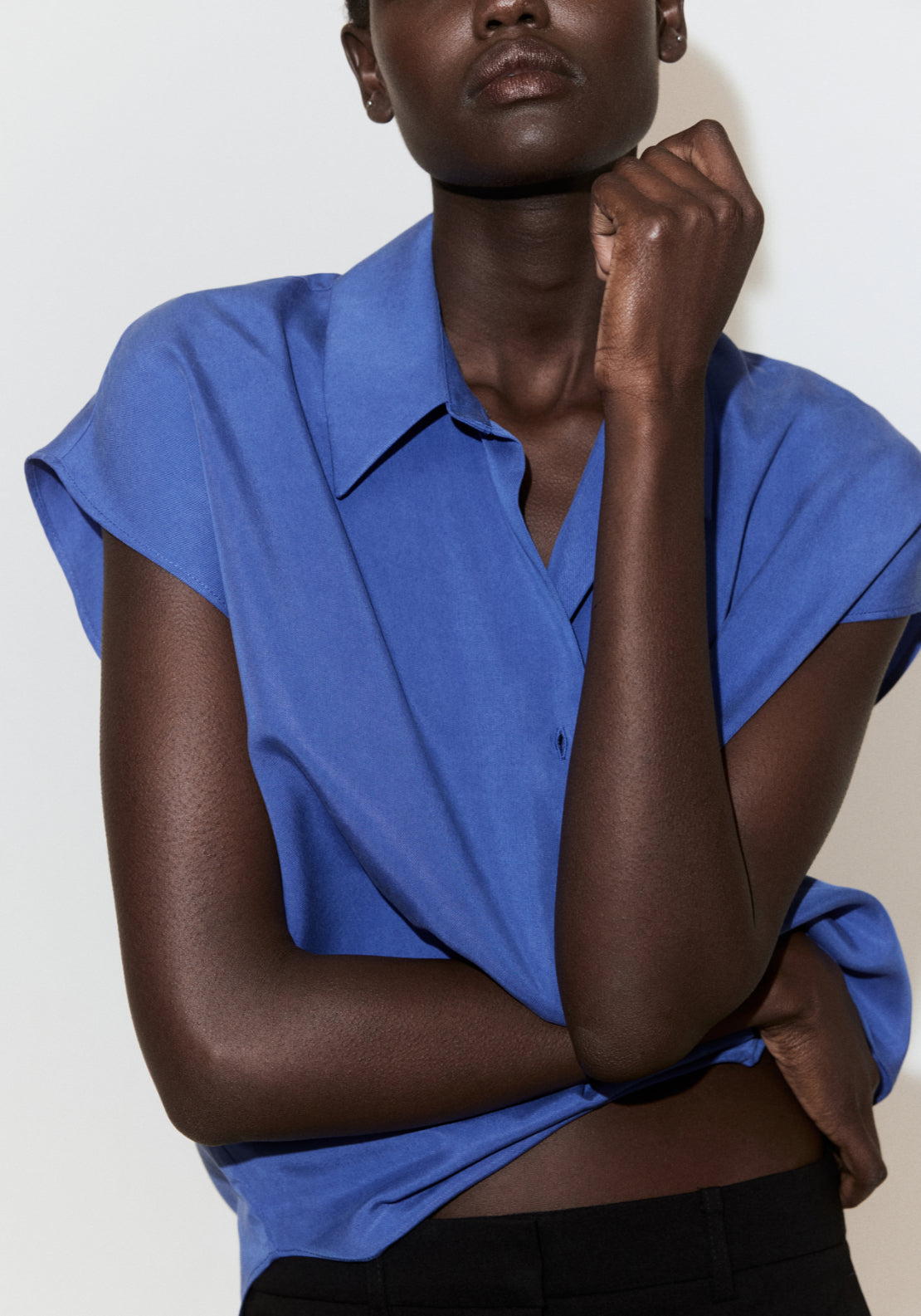 Short-Sleeved Lyocell Shirt - Blue