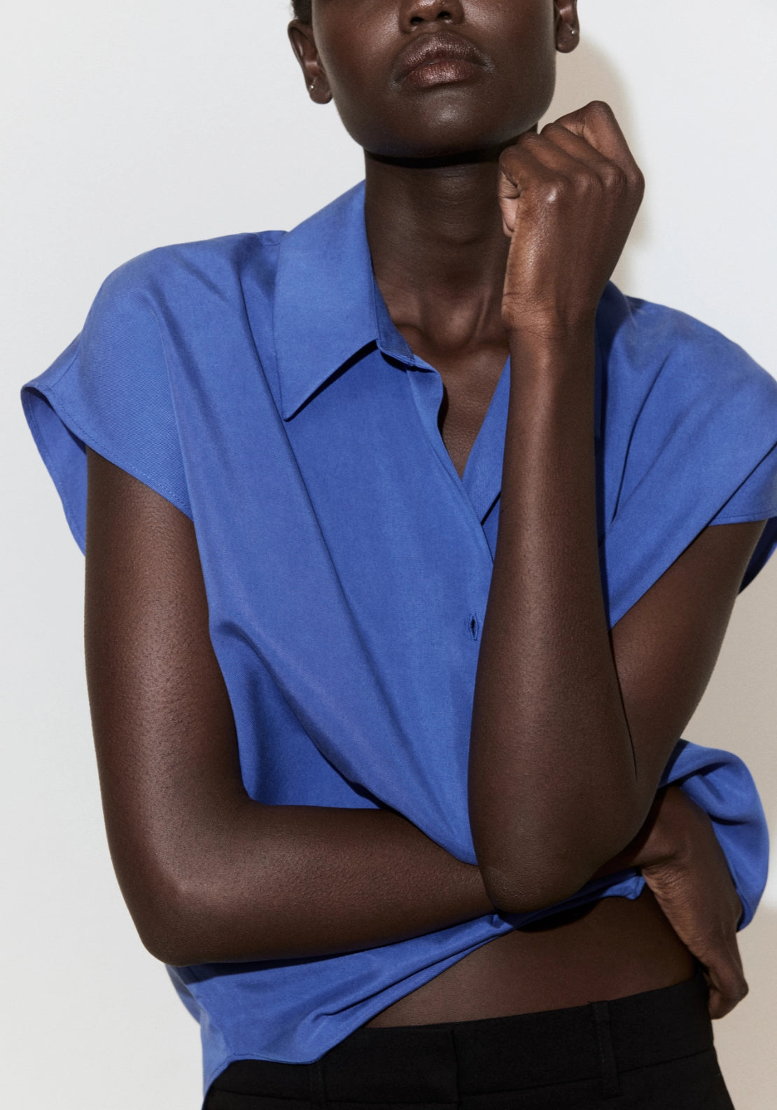 Short Sleeve Lyocell Shirt - Blue
