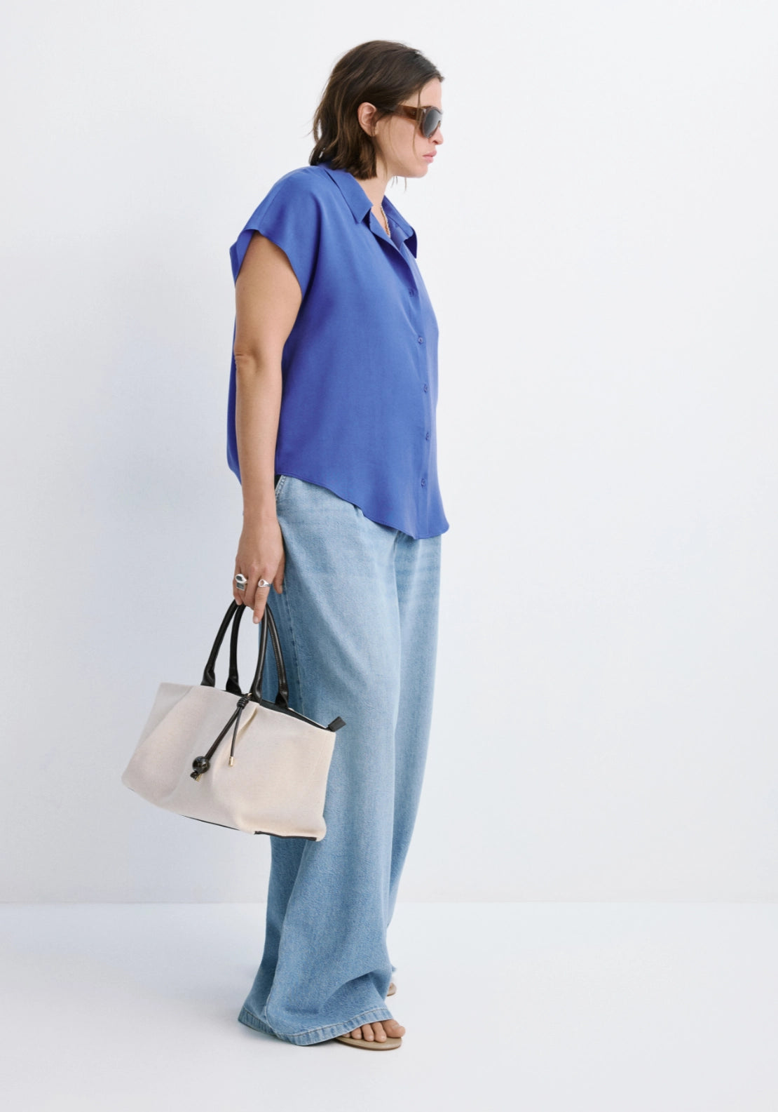 Short Sleeve Lyocell Shirt - Blue
