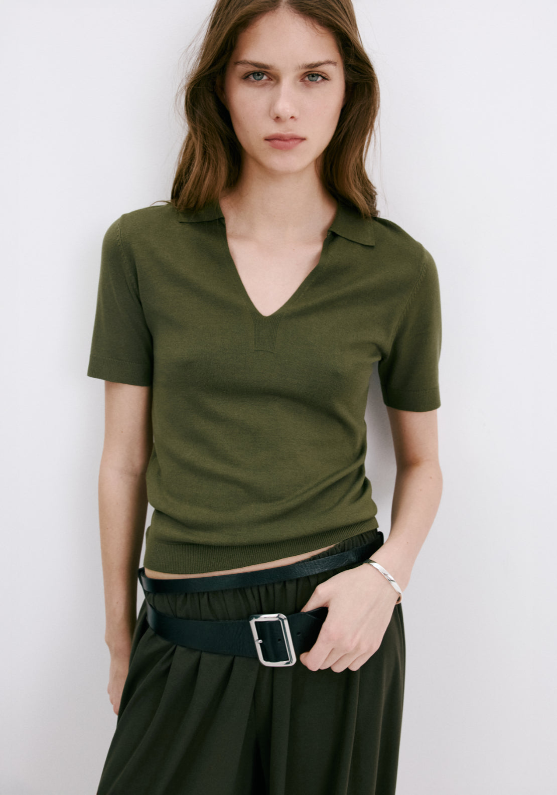 Fine-Knit Polo Shirt - Green