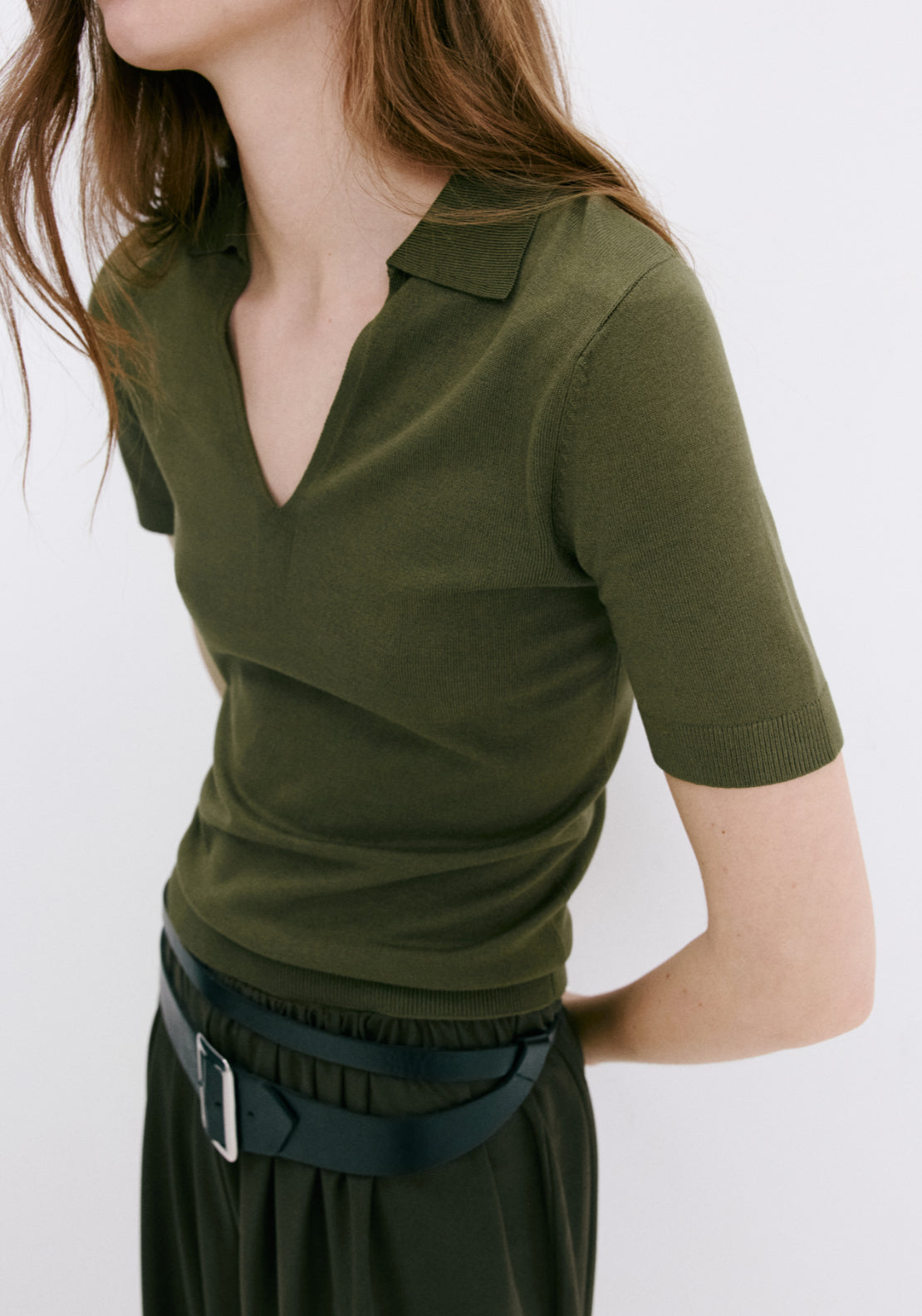 Fine-Knit Polo Shirt - Green