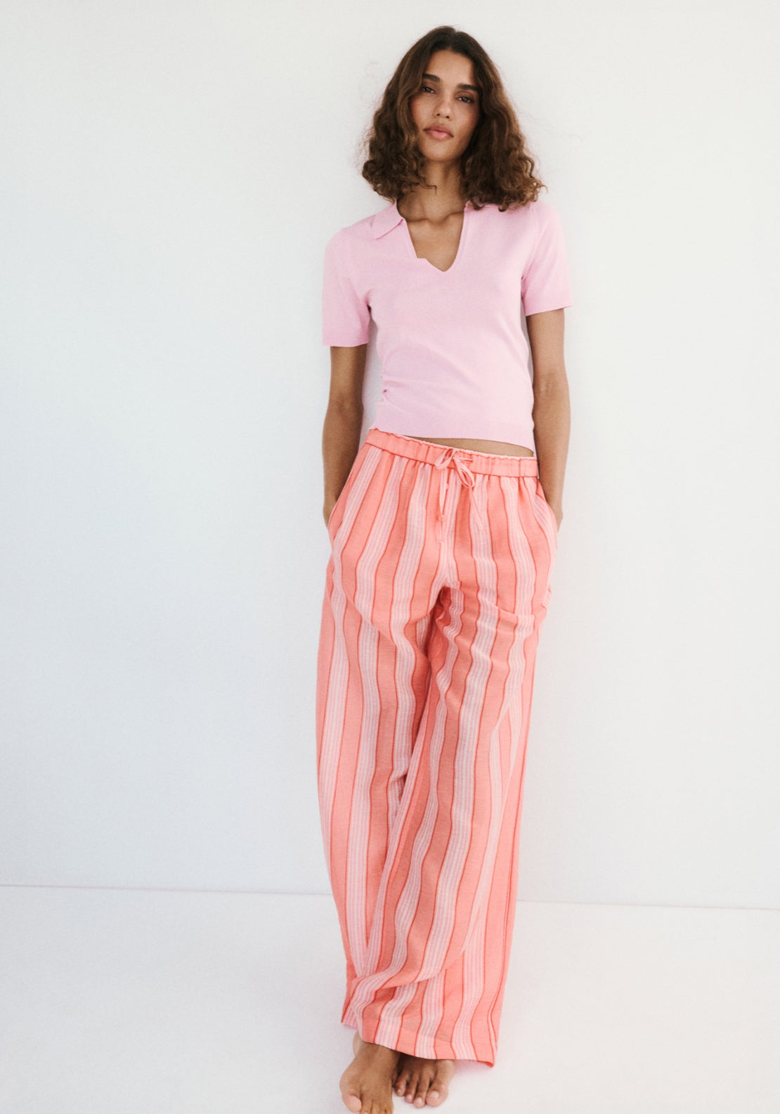 Fine-Knit Polo Shirt - Pink