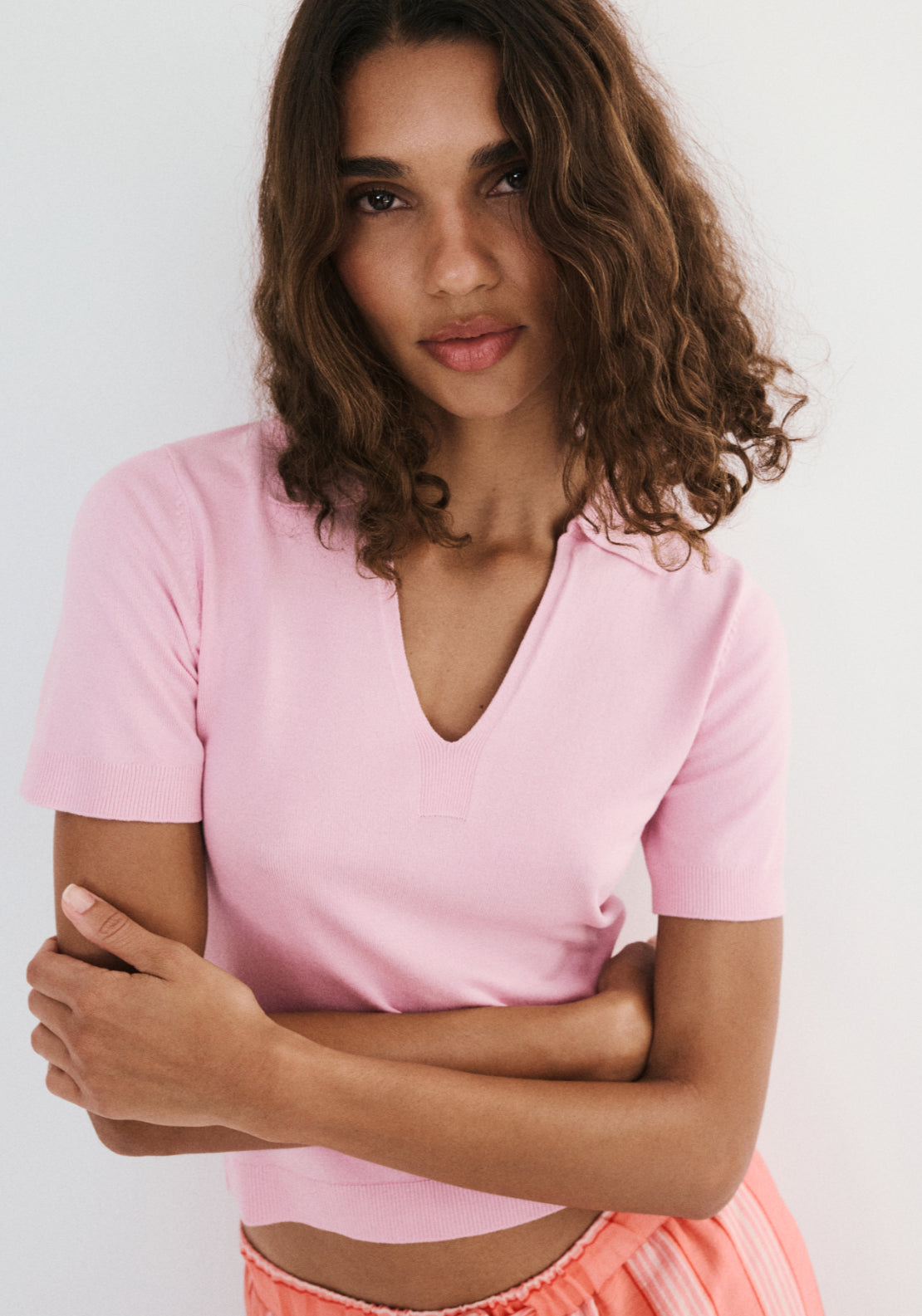 Fine-Knit Polo Shirt - Pink