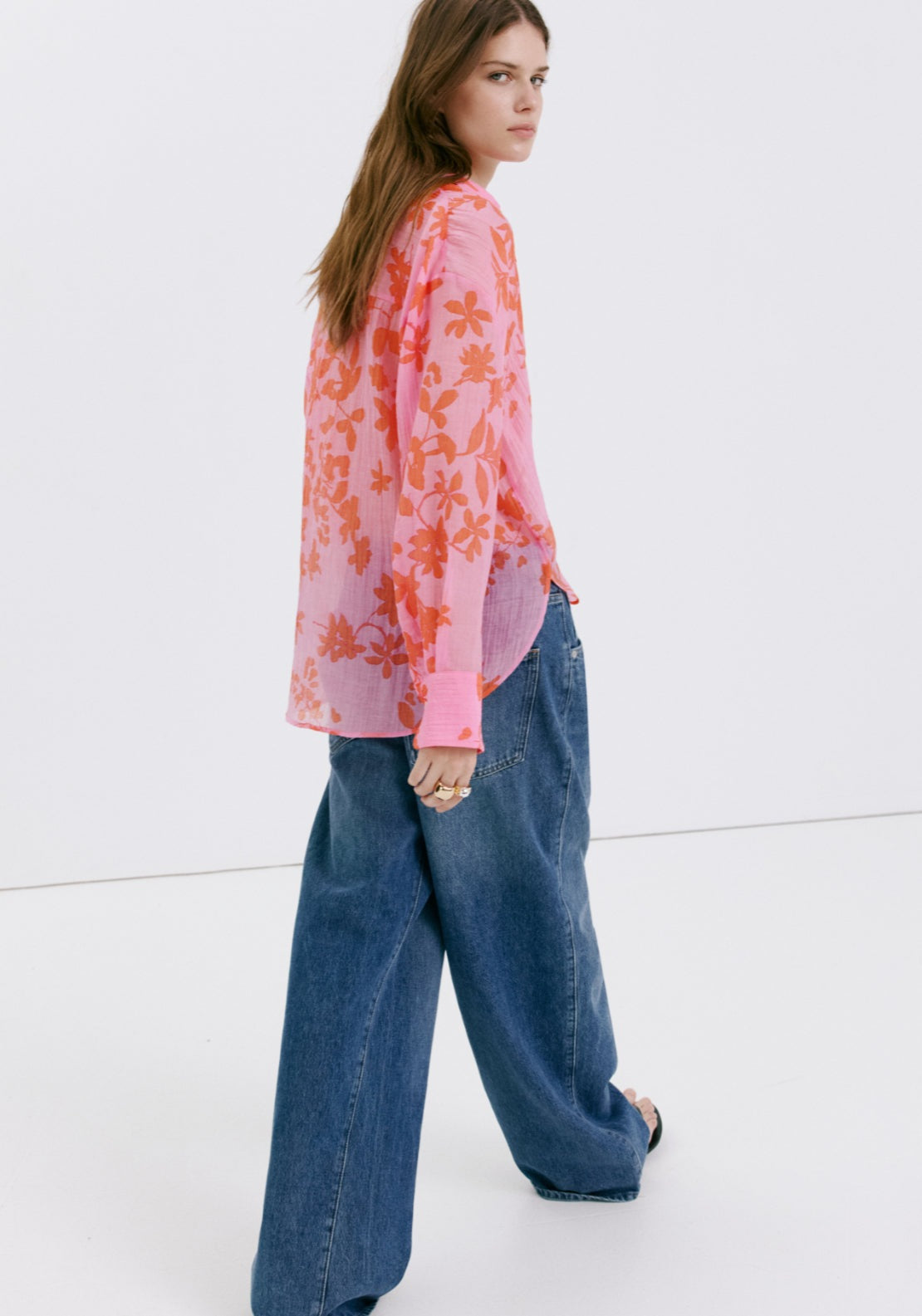 Floral Print Lyocell Shirt - Pink