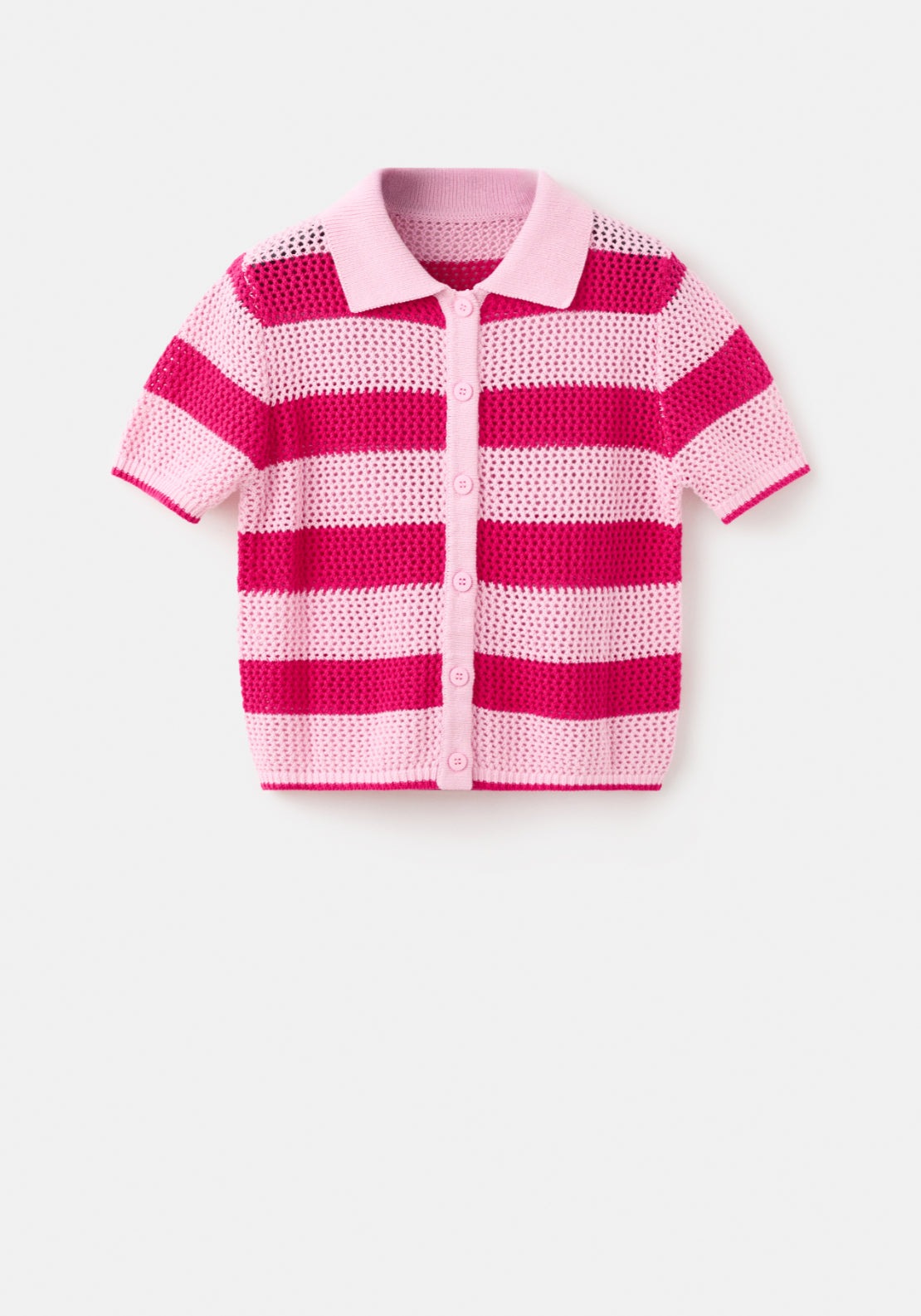 Striped Openwork Knitted Cardigan - Pink