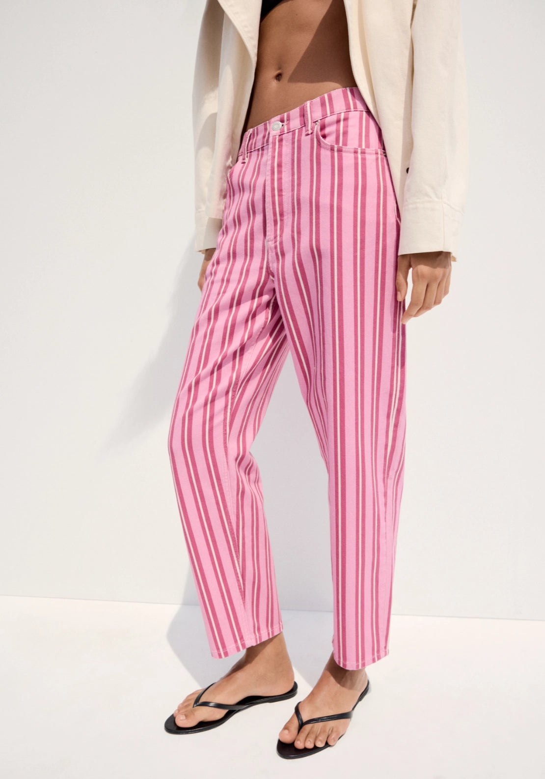 Straight Fit Striped Jeans - Pink