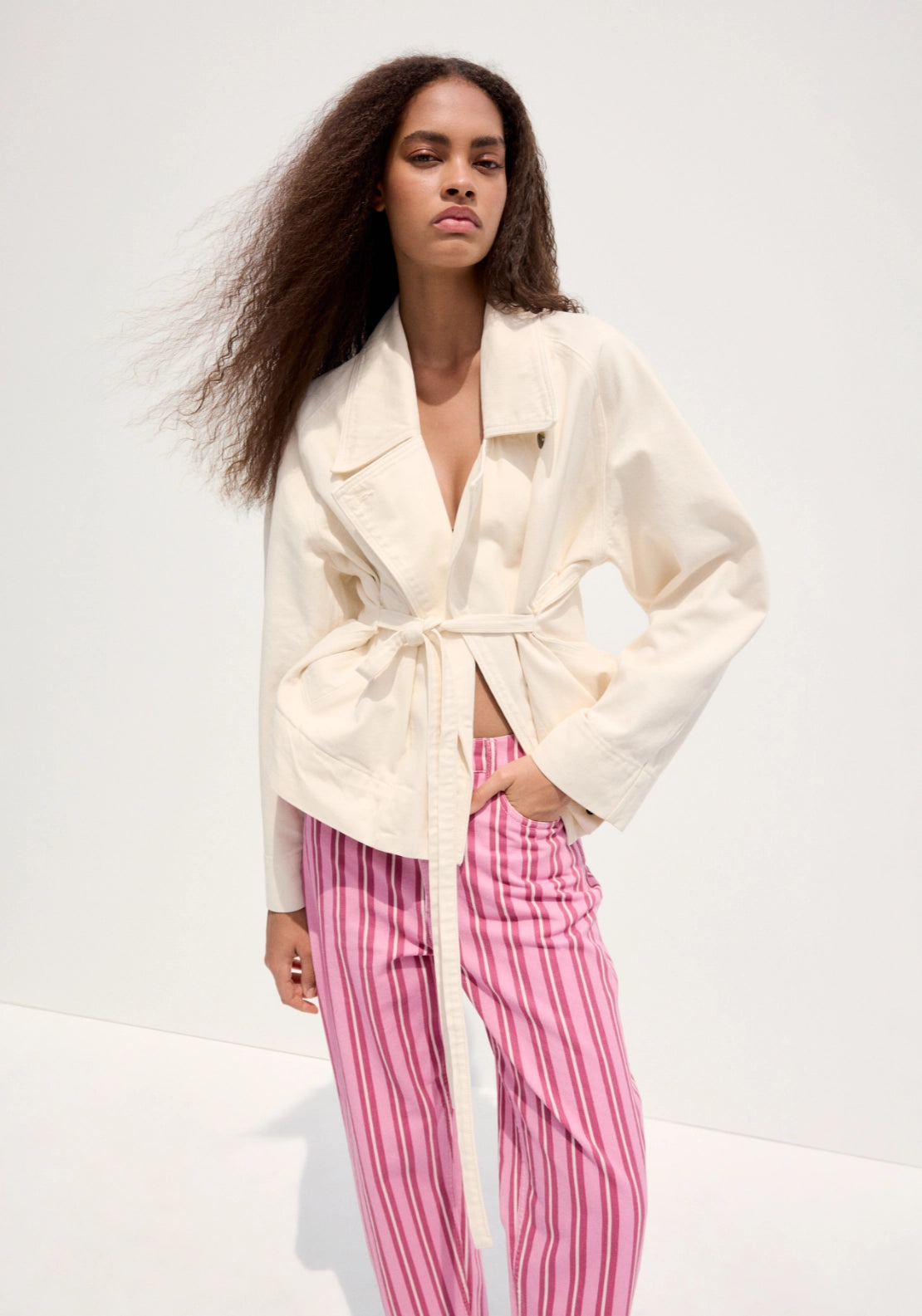 Straight Fit Striped Jeans - Pink