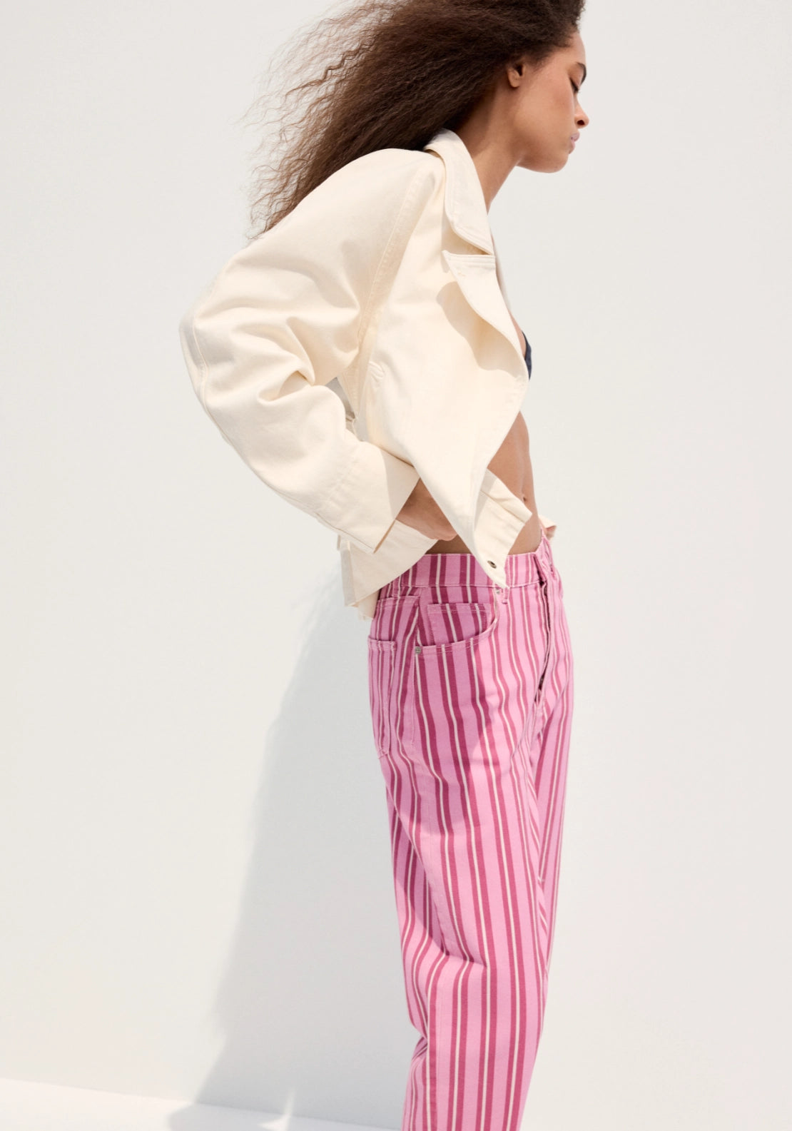 Straight Fit Striped Jeans - Pink