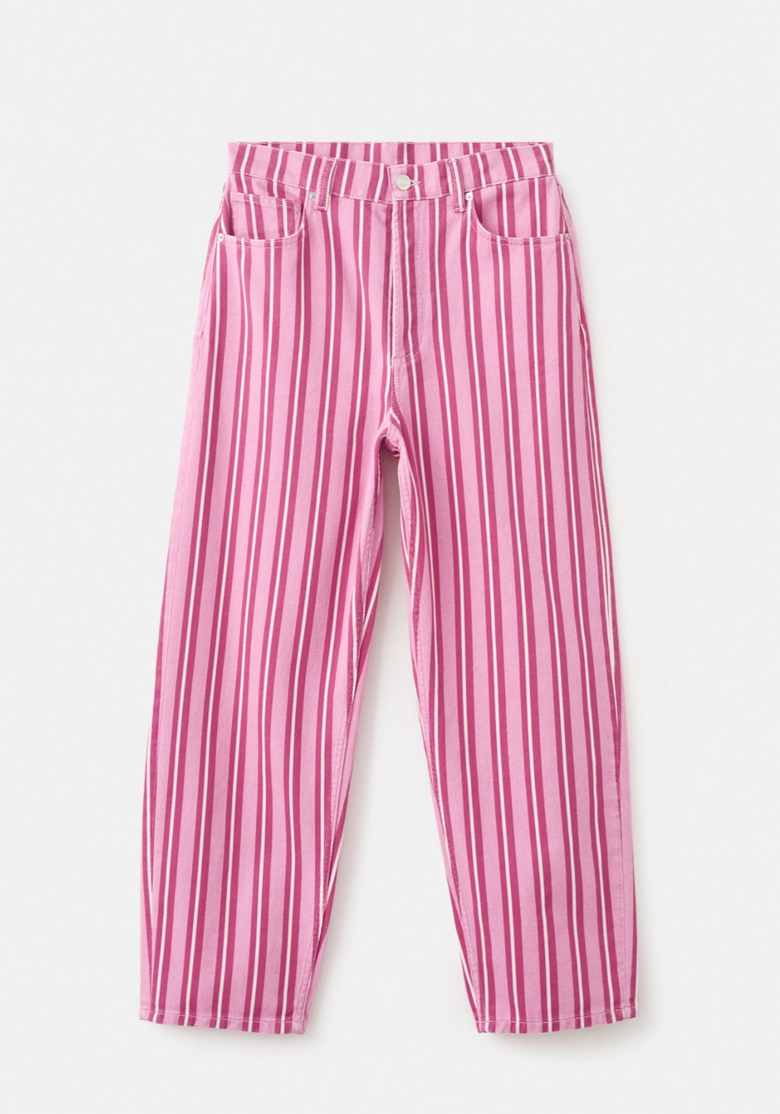 Straight Fit Striped Jeans - Pink