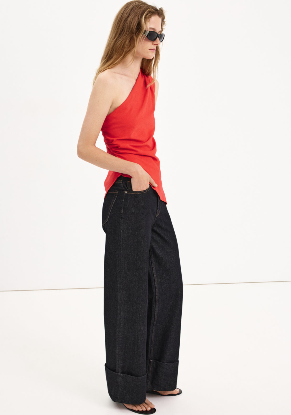 Asymmetric Top With Draped Detail - Red