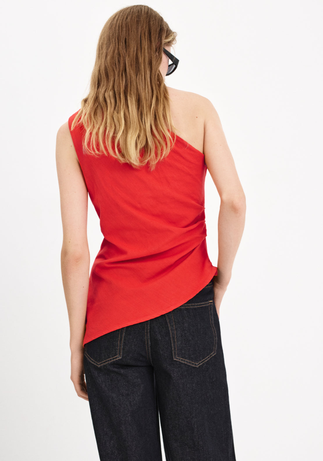 Asymmetric Top With Draped Detail - Red