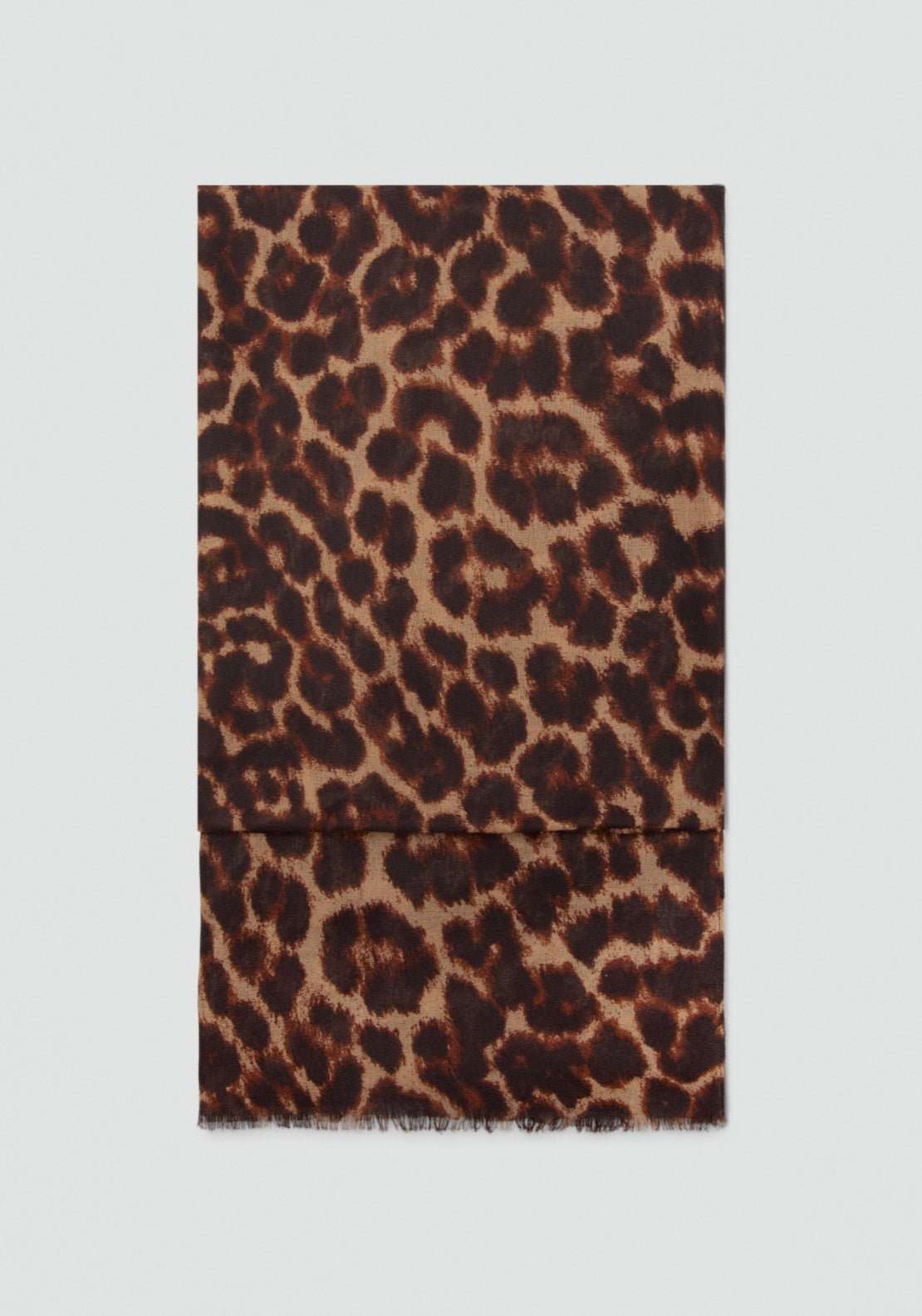 Leopard Print Foulard With Frayed Edges - Brown