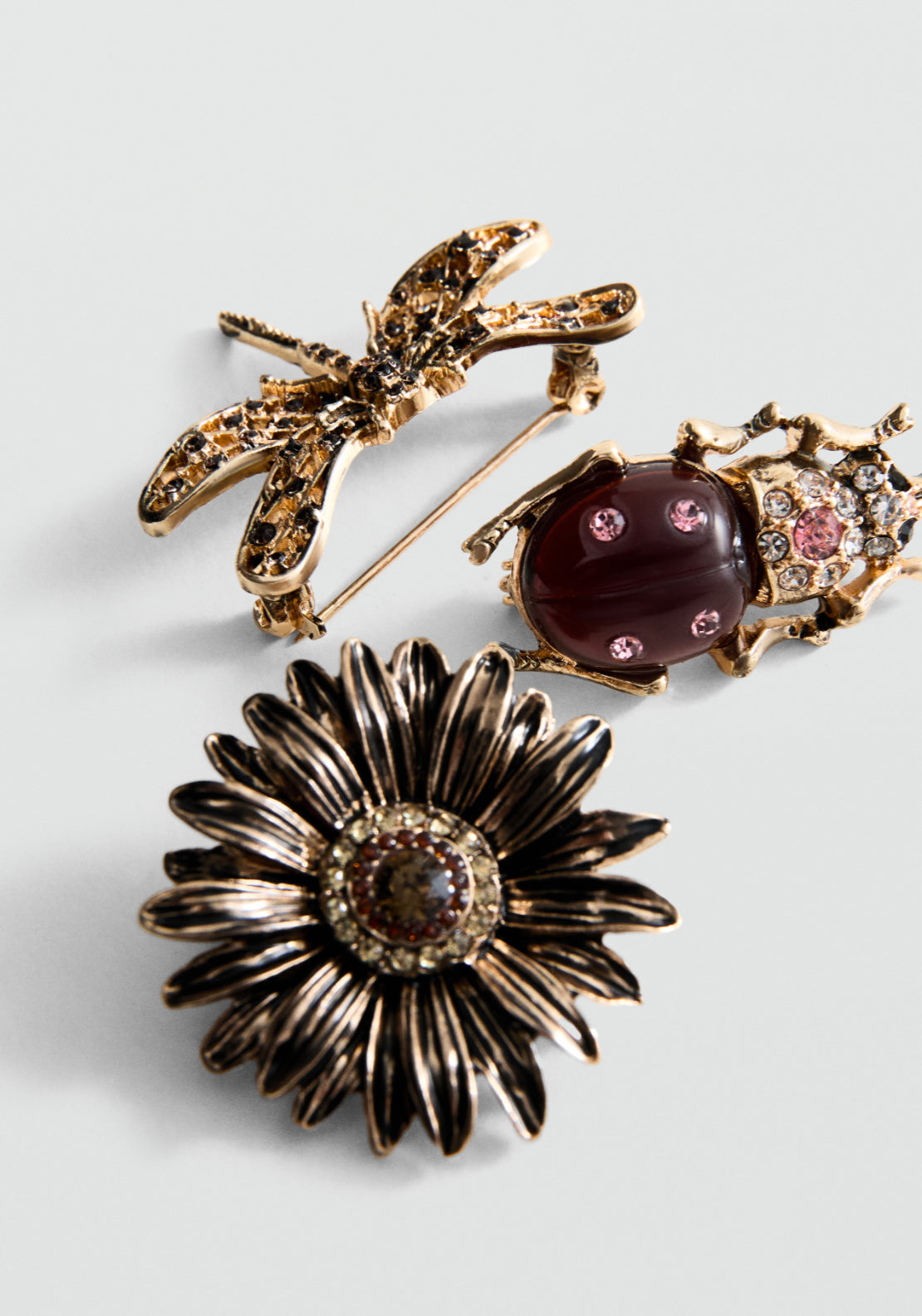 Set Of 3 Combined Brooches - Gold