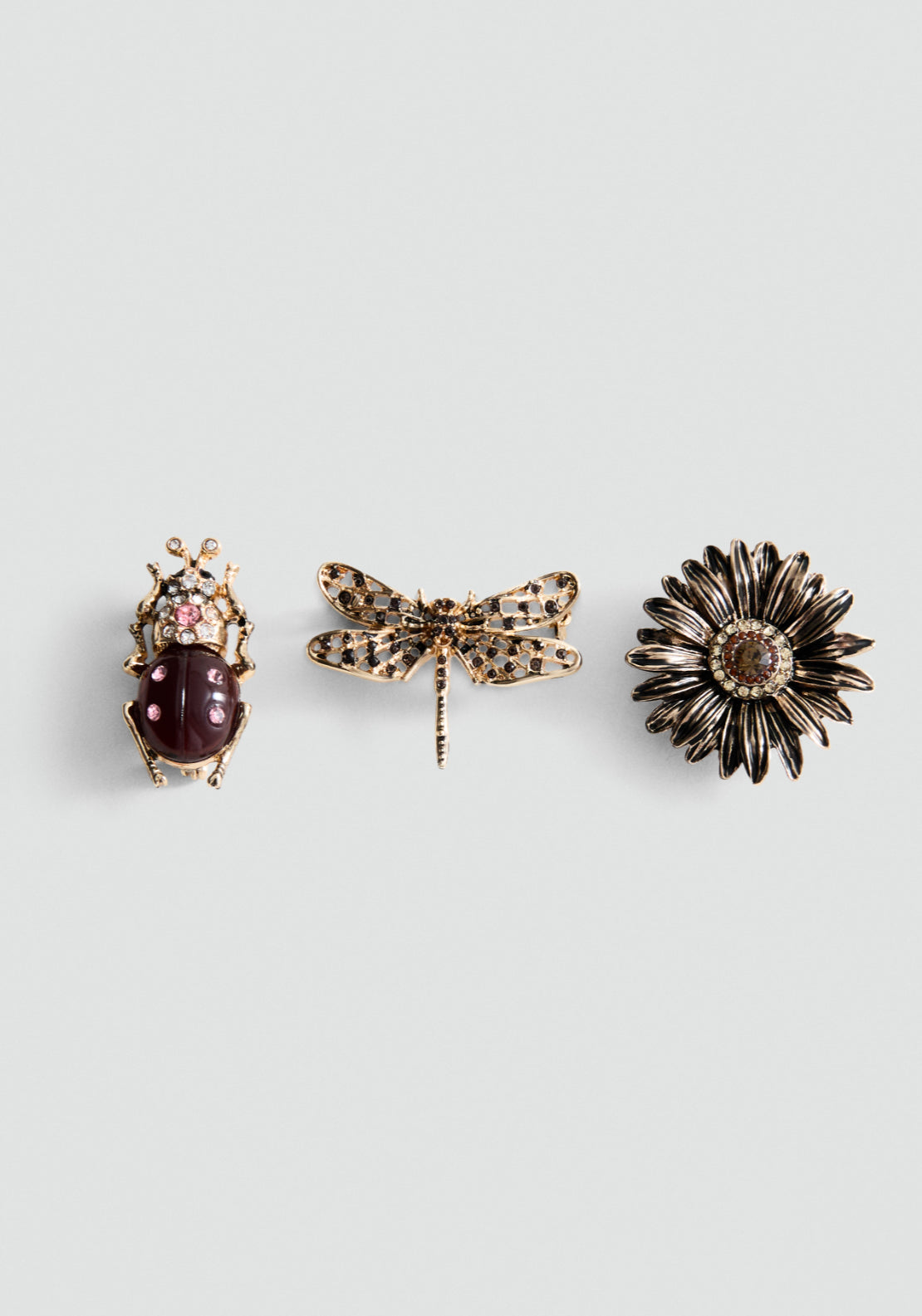 Set Of 3 Combined Brooches - Gold