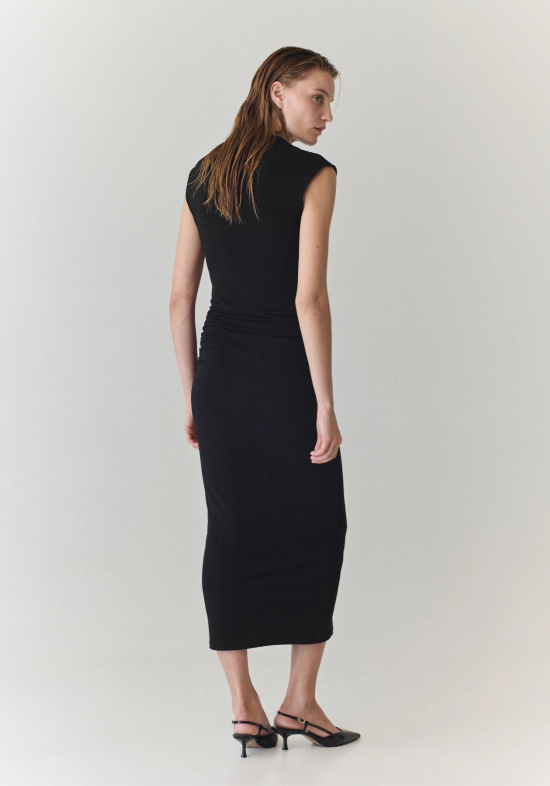 Draped Midi Dress - Black