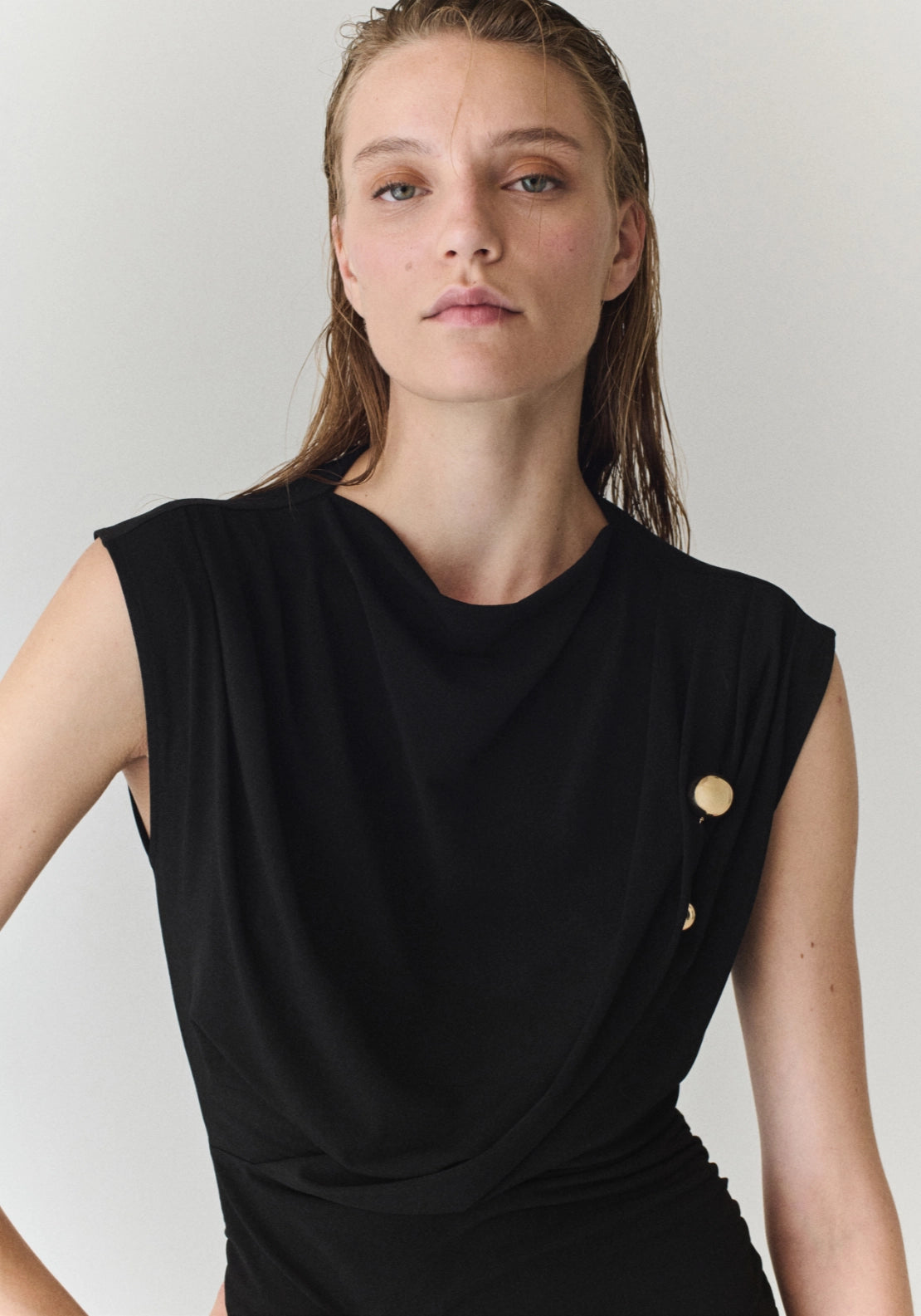 Draped Midi Dress - Black