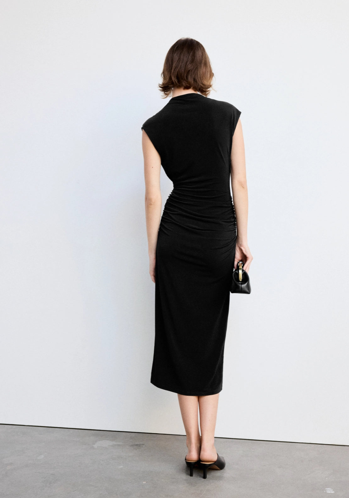 Draped Midi Dress - Black