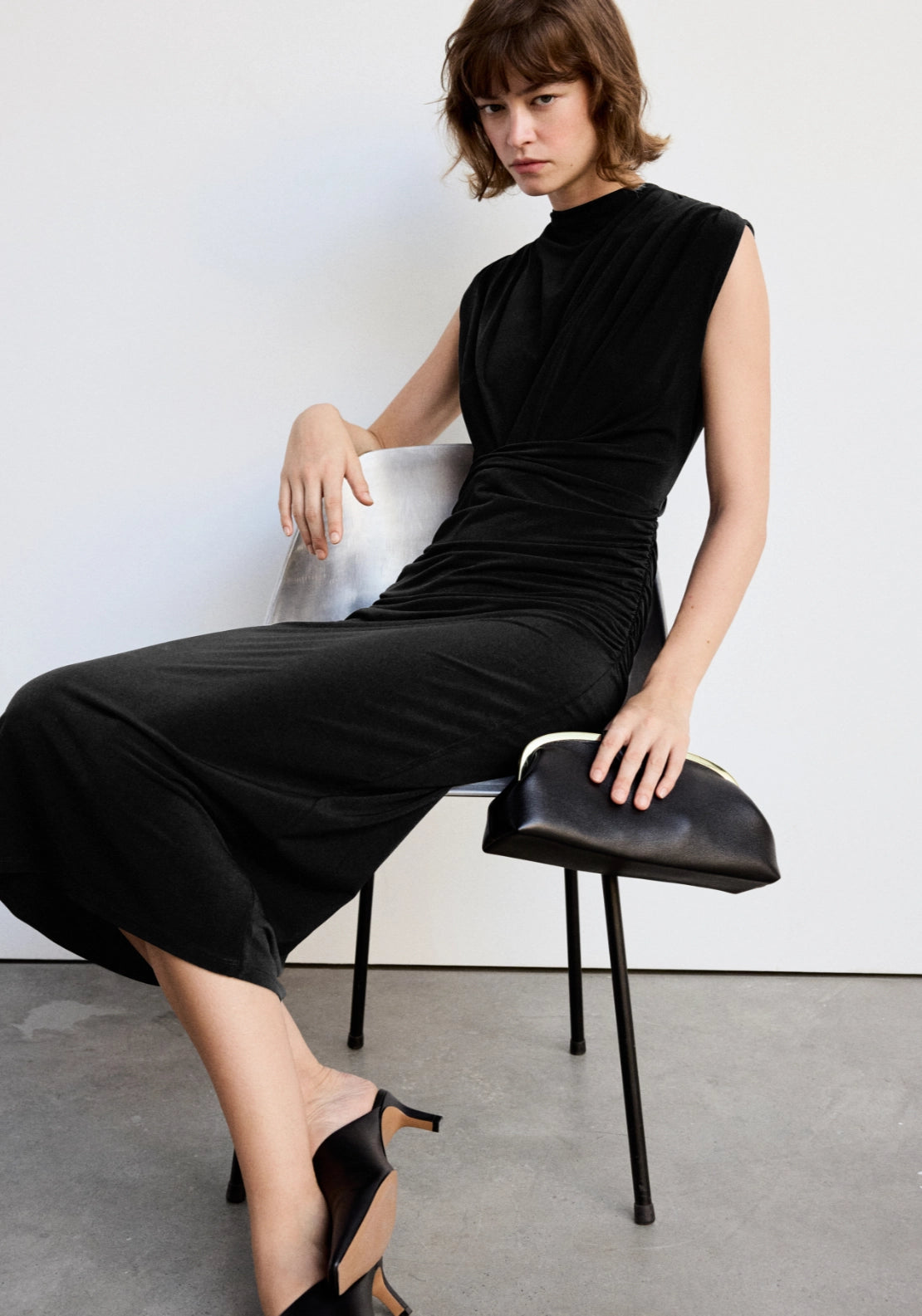 Draped Midi Dress - Black